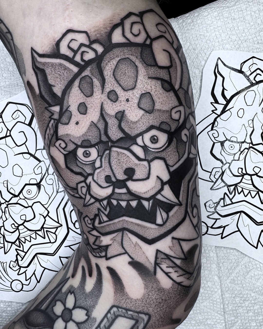 Jaguar dotwork tattoo on the forearm by Donnie Moore