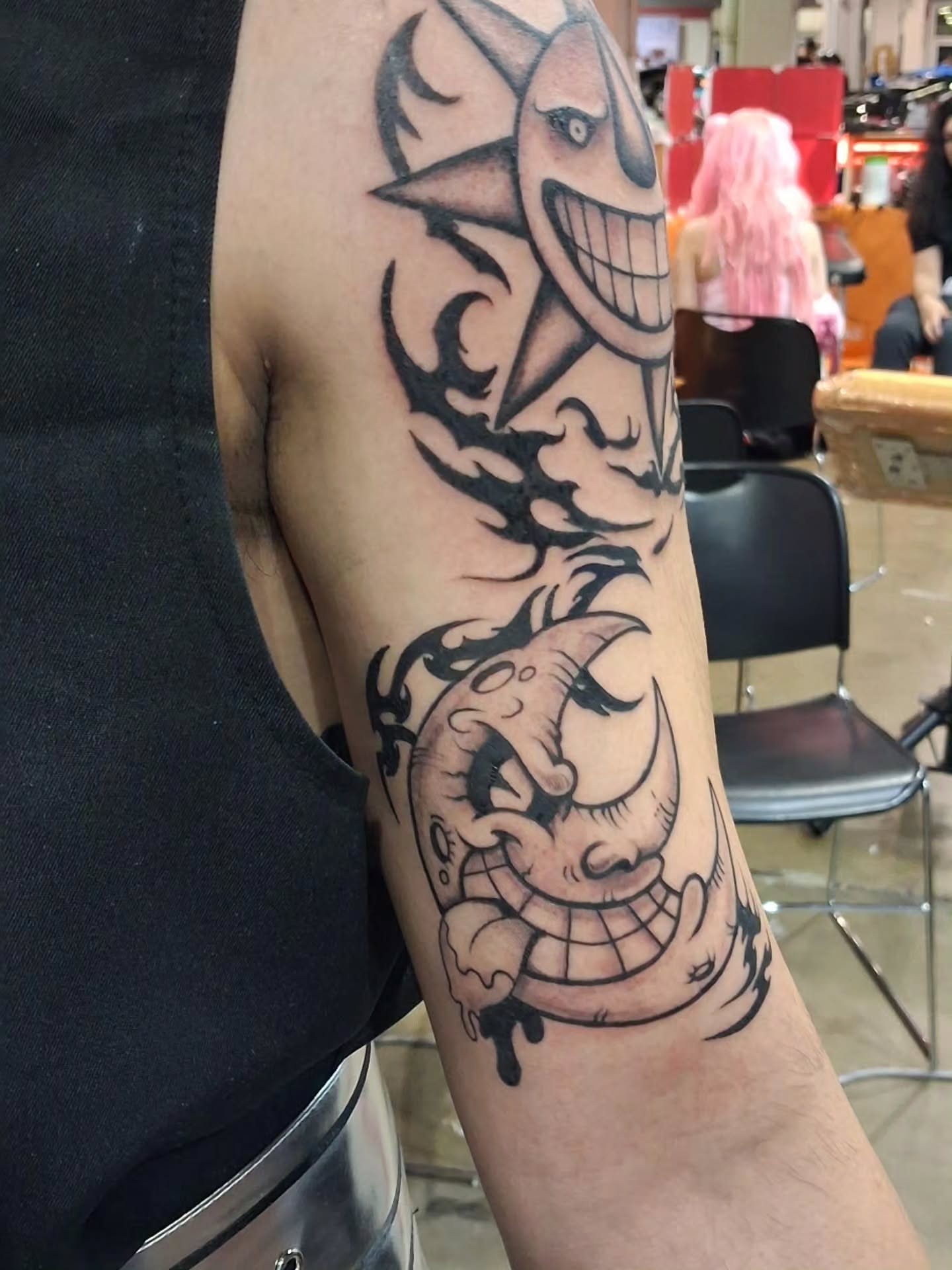 Demon faces American traditional tattoo on the forearm by BeardedMoney