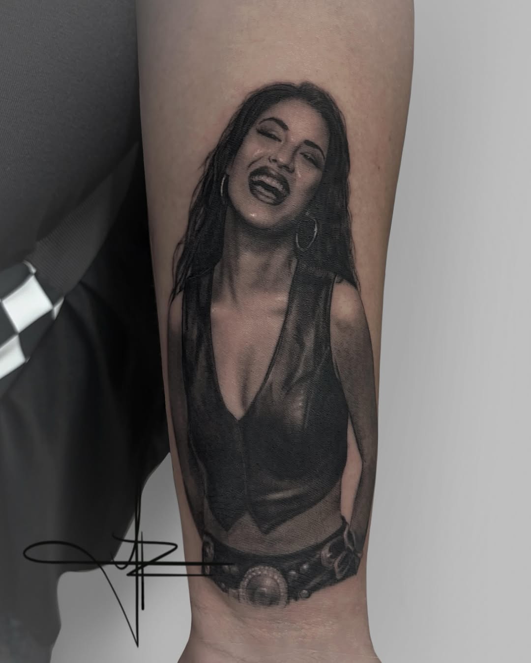 Portrait of a woman Chicano tattoo on the forearm by Jazz