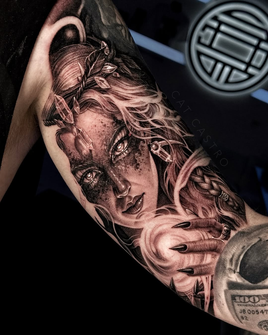 Tattoo by @catcastrotattoos — realism, black_and_grey