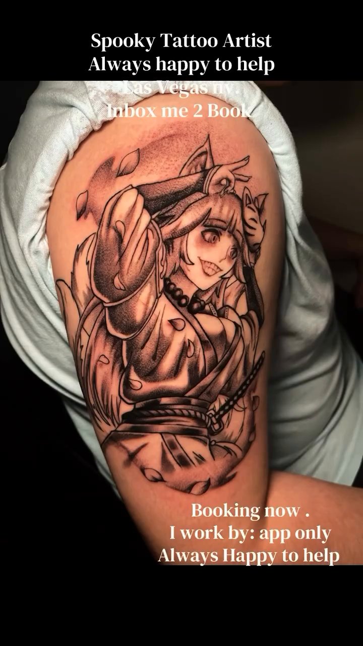Tattoo by @frijolitosvision — anime, black_and_grey