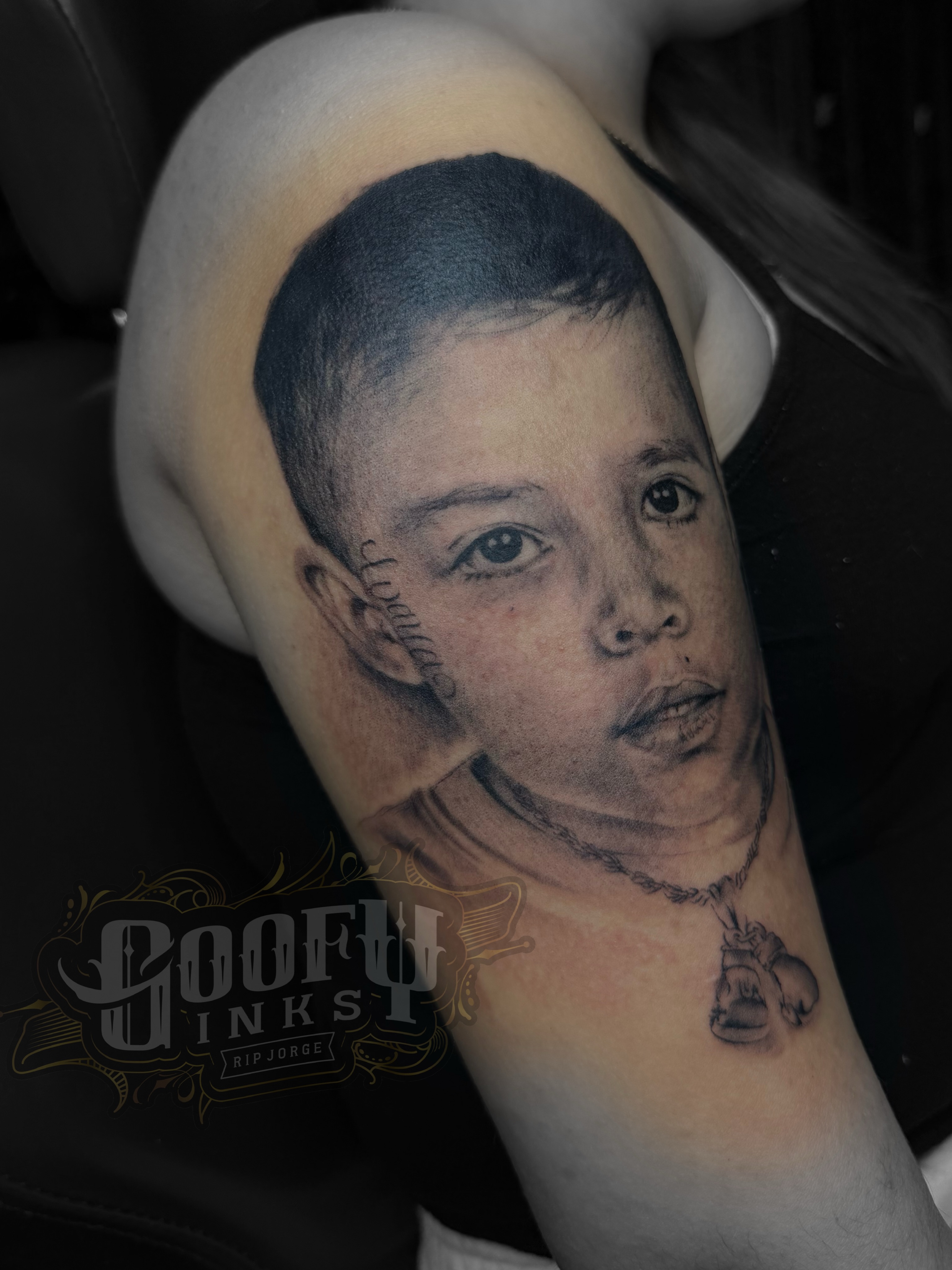 Portrait realism tattoo on the forearm by Gooofy’s Ink 💸✍🏽 18+