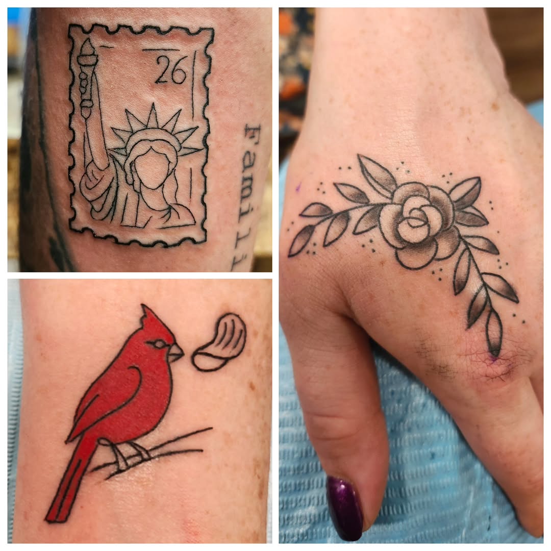 Statue of Liberty stamp tattoo on the forearm by Tommy Houlihan