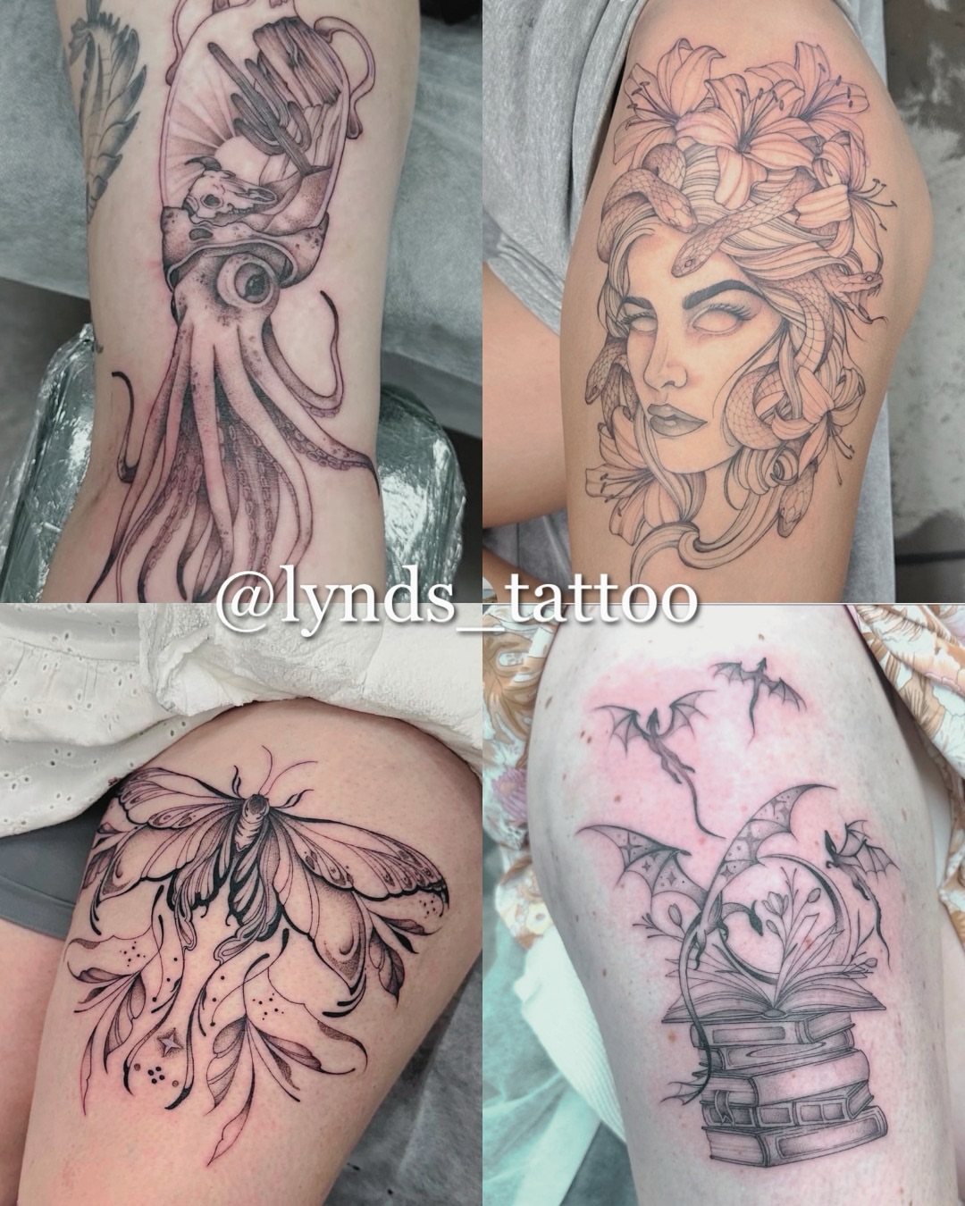 Octopus and skull neo-traditional tattoo on the upper arm by Lyndsay Southgate