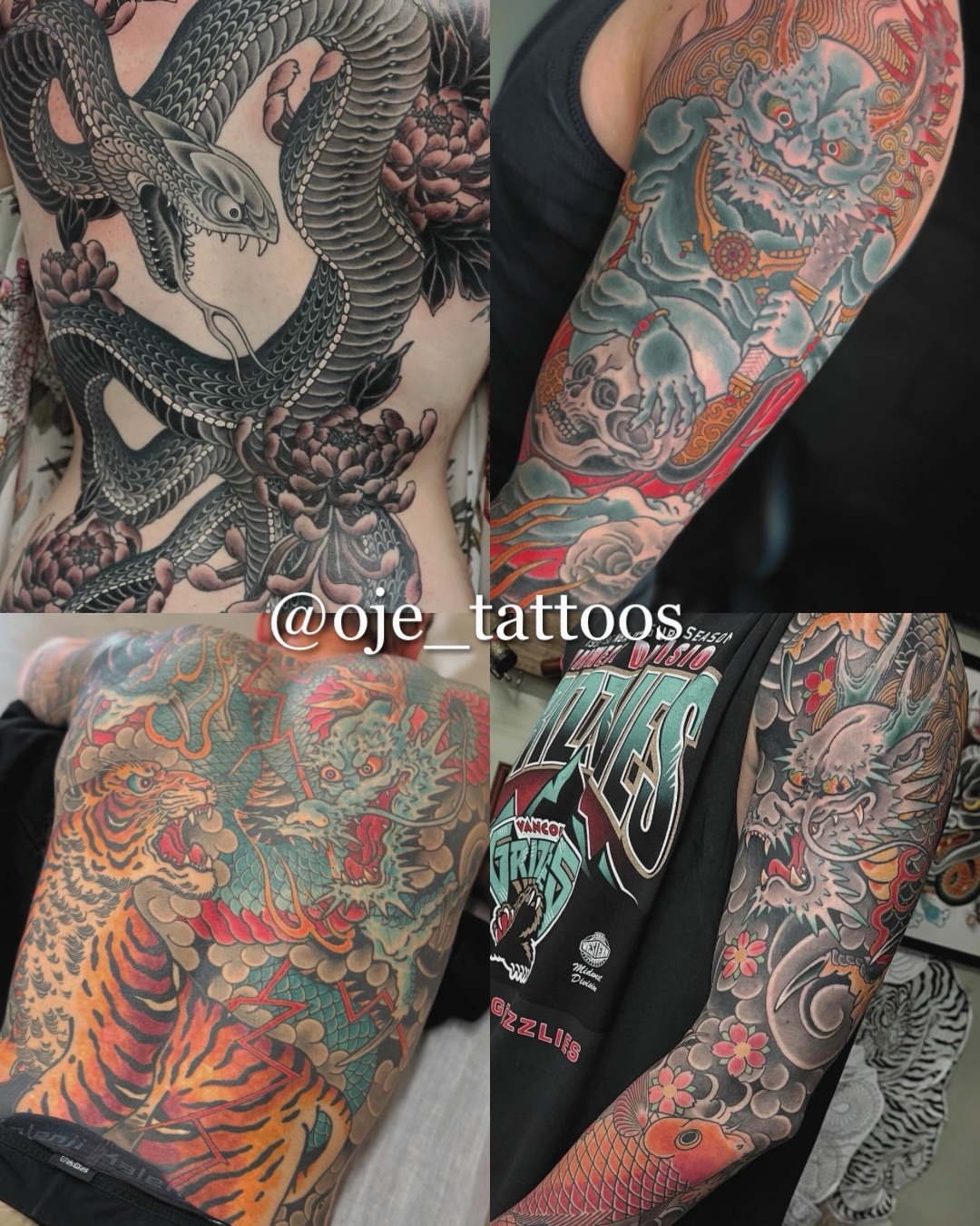 Tiger and dragon japanese irezumi tattoo on the upper arm by Lyndsay Southgate