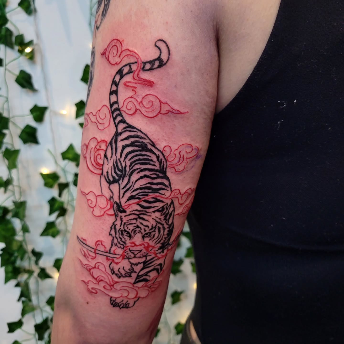 Tiger japanese irezumi tattoo on the forearm by Uku Tattoos, Cambridge, England
