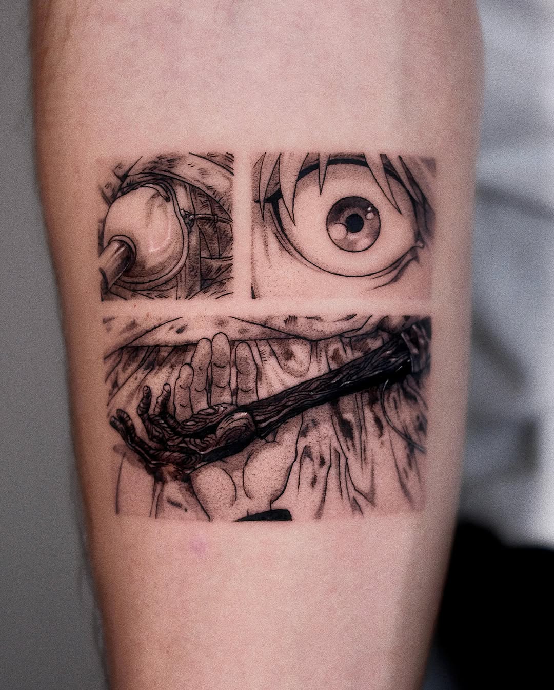 Tattoo by @tattooist_monday — anime, black_and_grey