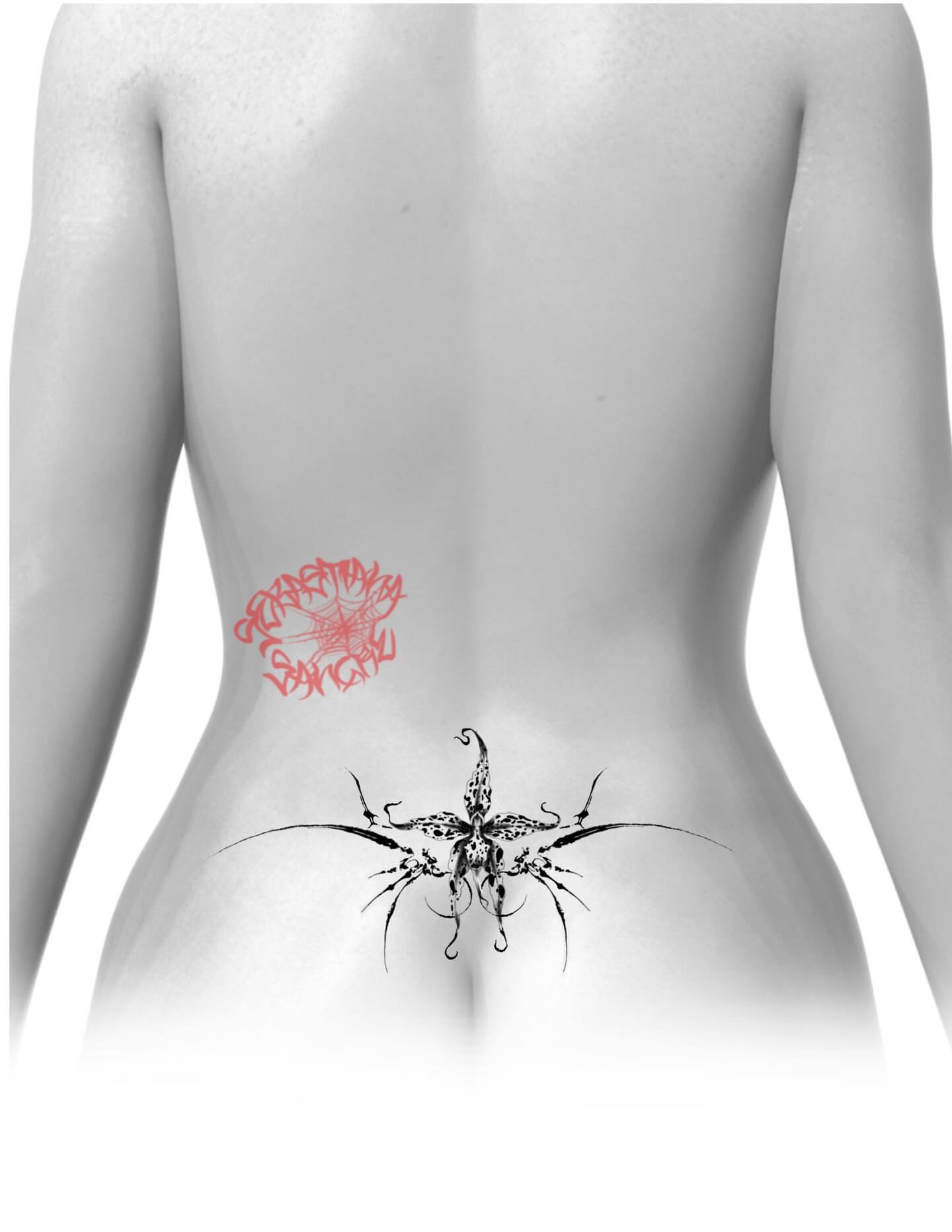 Spider black and grey tattoo on the back by Sebastiana