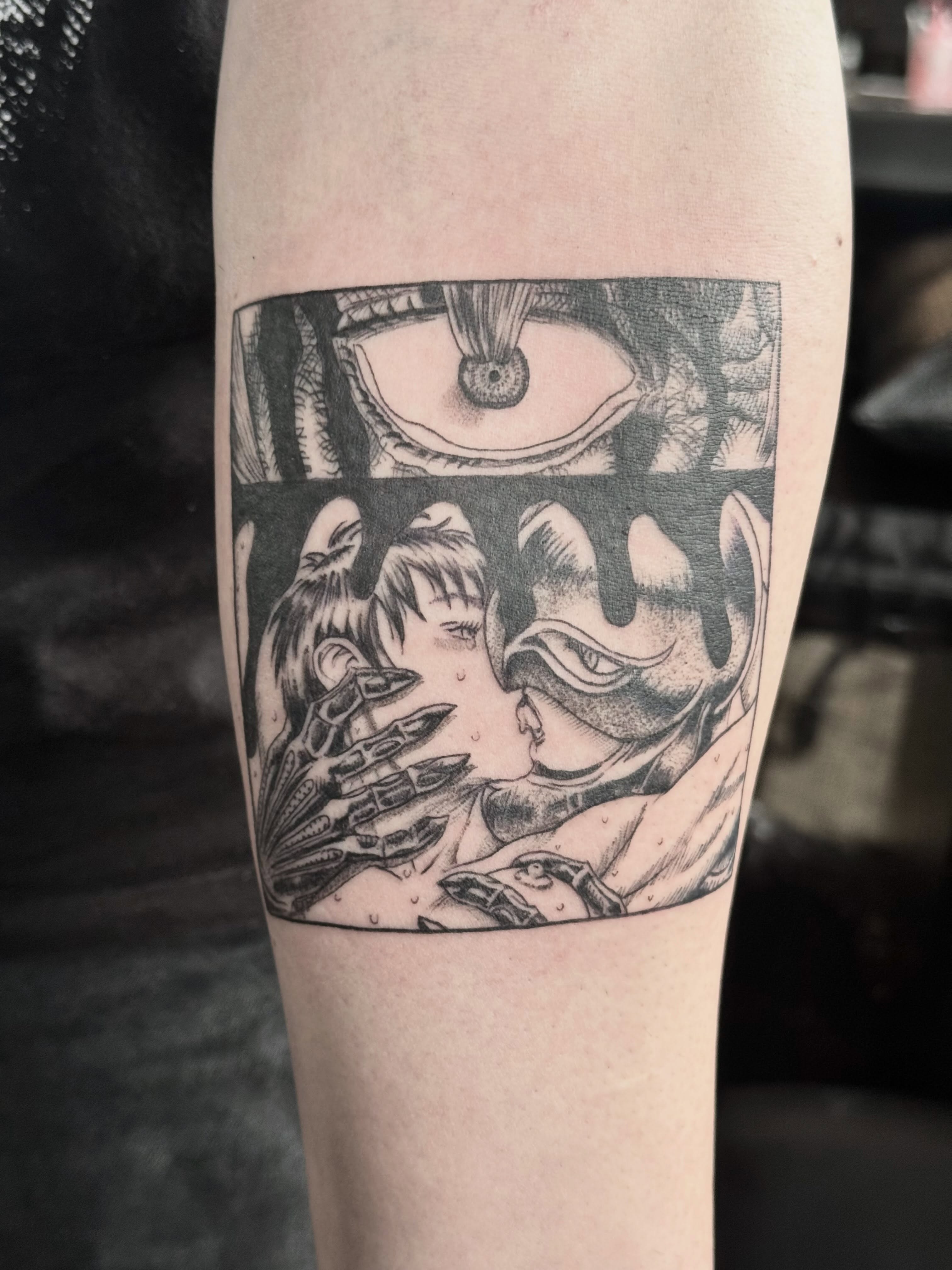 Tattoo by @carissaetattoos — dotwork, anime