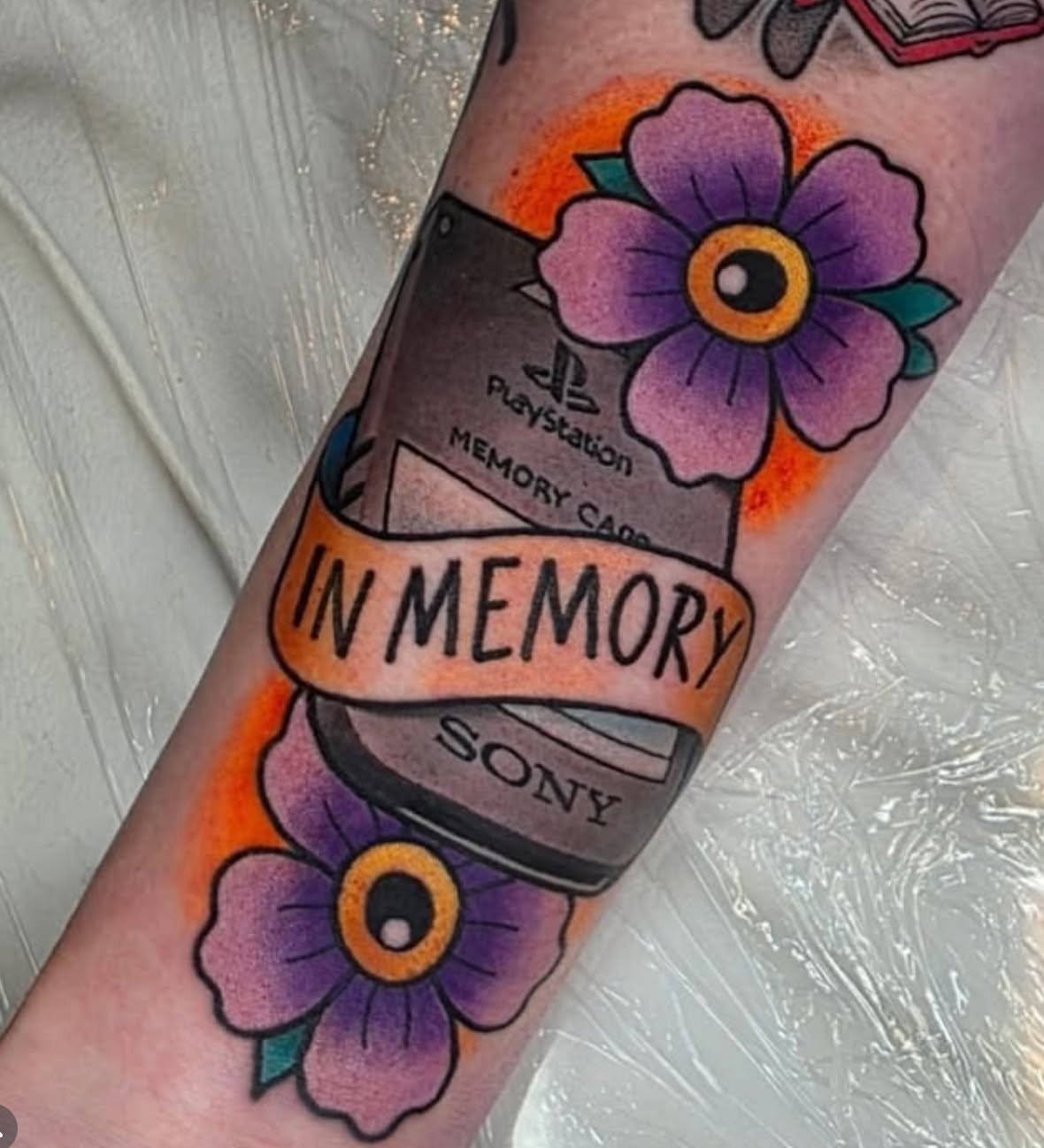 PlayStation memory card American traditional tattoo on the forearm by coryhandtattoos, Maryville, Tennessee