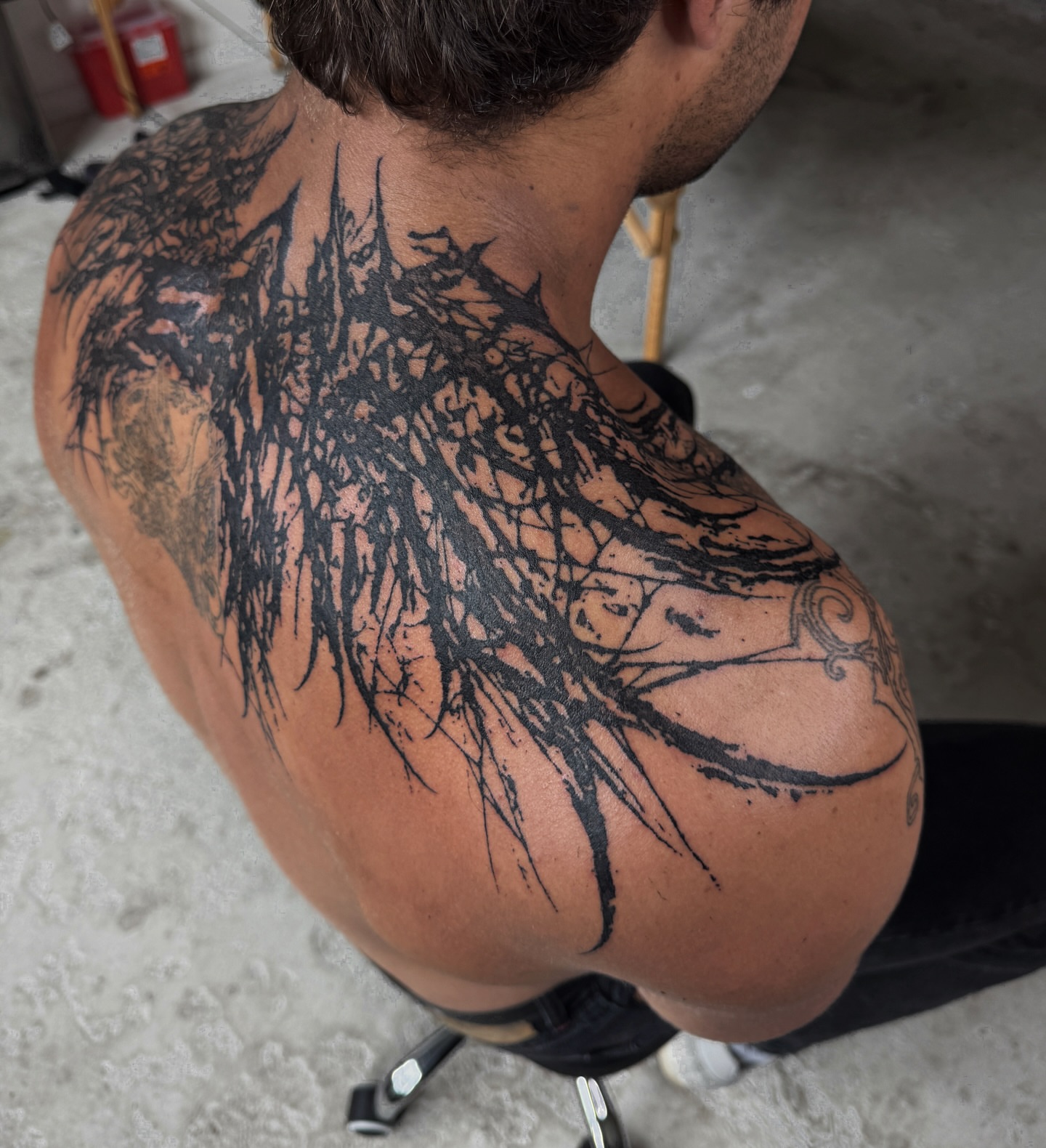 Wings dark realism tattoo on the back by Penelope