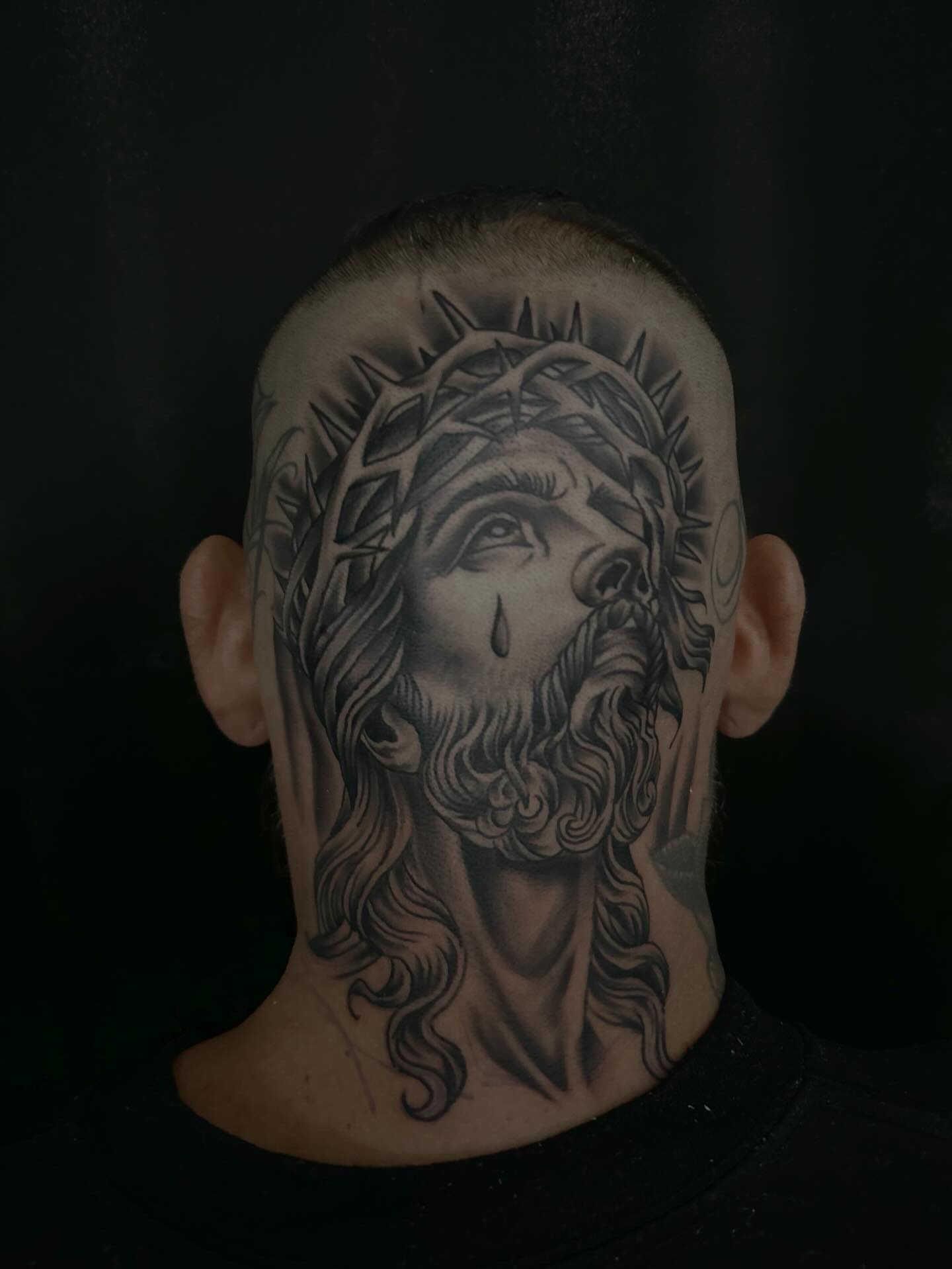 Jesus Christ realism tattoo on the head by DFW
