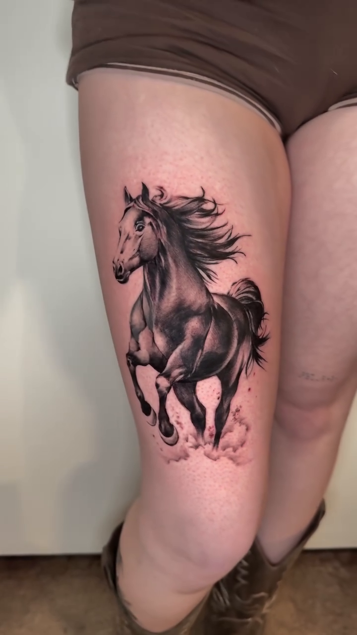 Running horse realism tattoo by Matthew Crawley