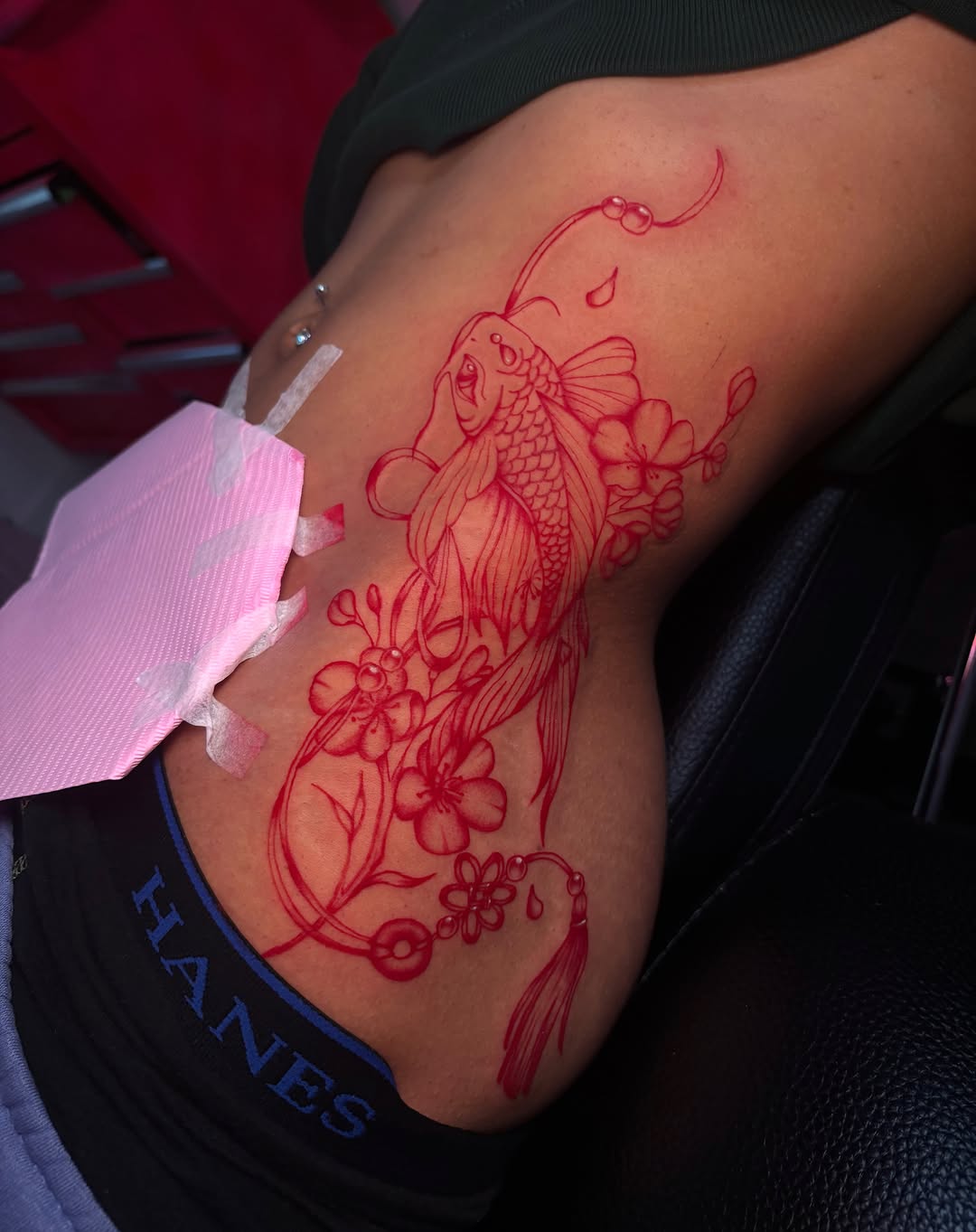Koi fish and flowers japanese irezumi tattoo on the thigh by πππππππ ππππππ π¨πππππ