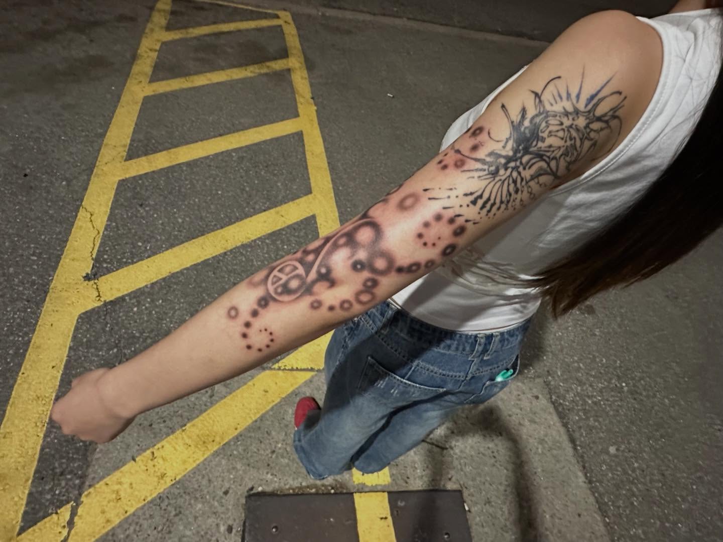 Tattoo by @7bugin7thdimension — dotwork, trash_polka