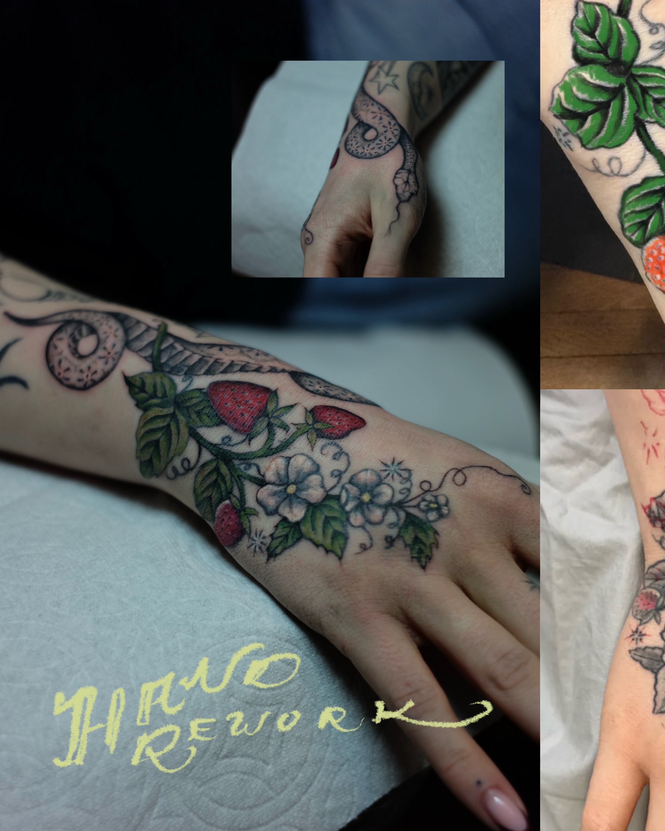 Strawberry vine neo-traditional tattoo on the forearm by Sisilia