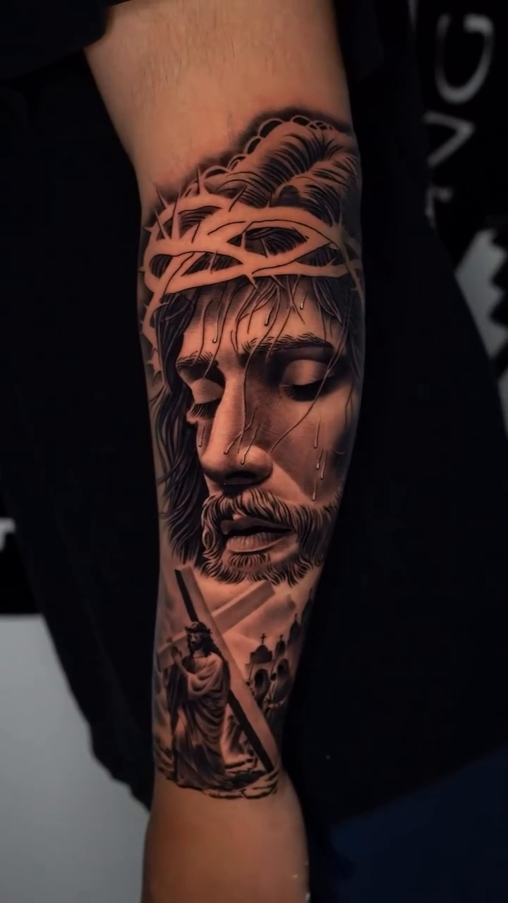Chicano tattoo on the forearm by Salvador Saenz Jr, Dallas, Texas