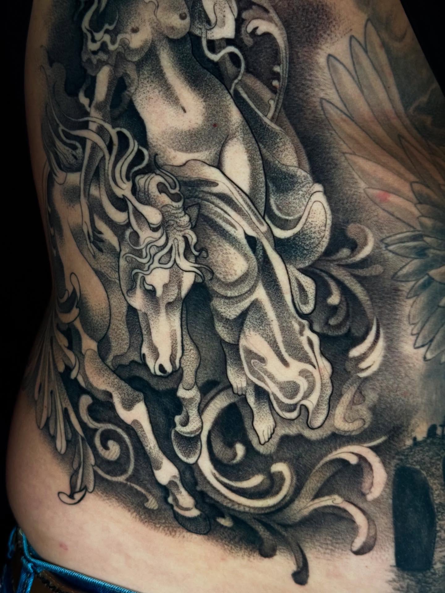 Tattoo by @mad_s_ink — dotwork, black_and_grey