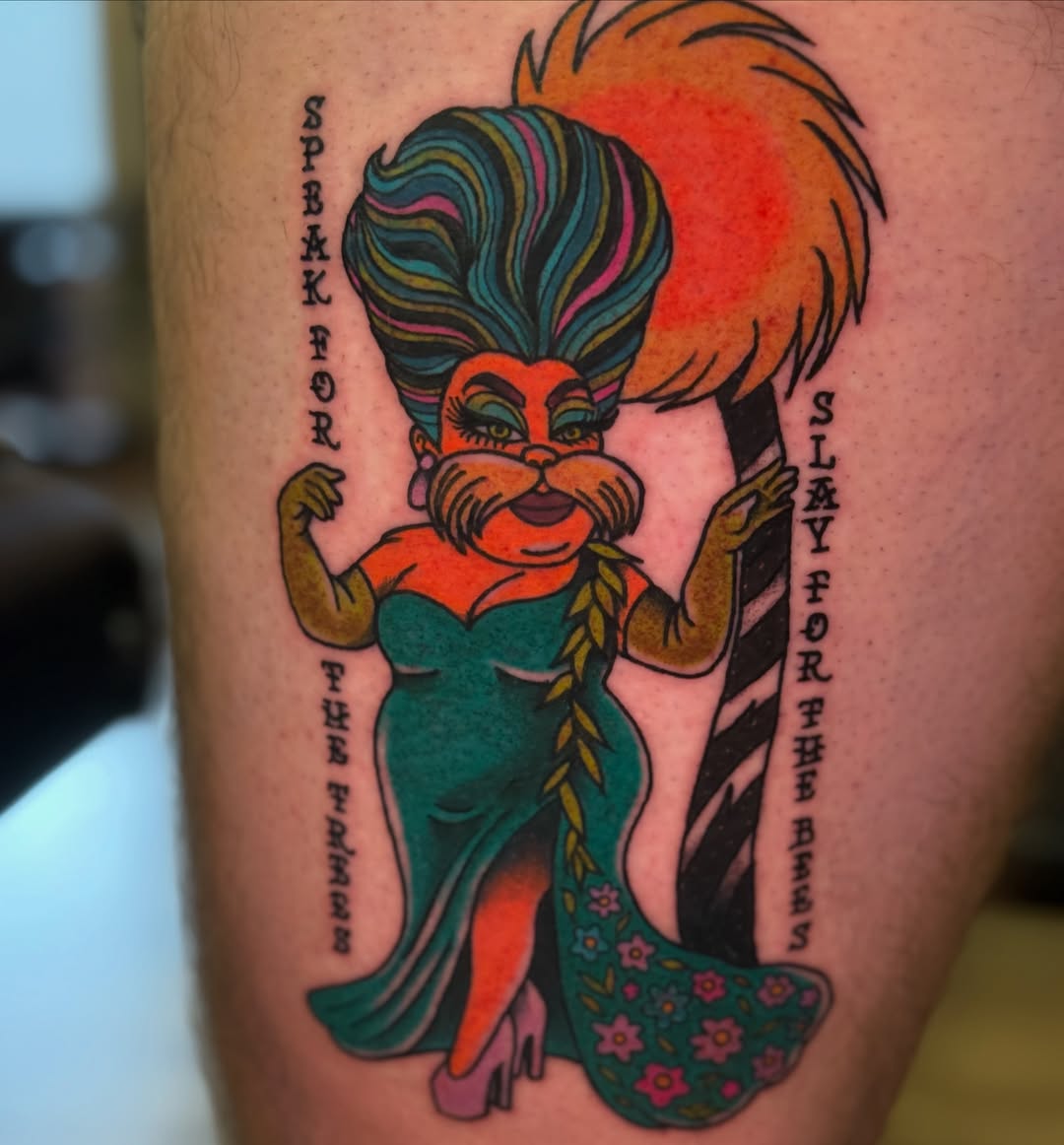 Cat mermaid American traditional tattoo on the thigh by π Erin Stephens π€