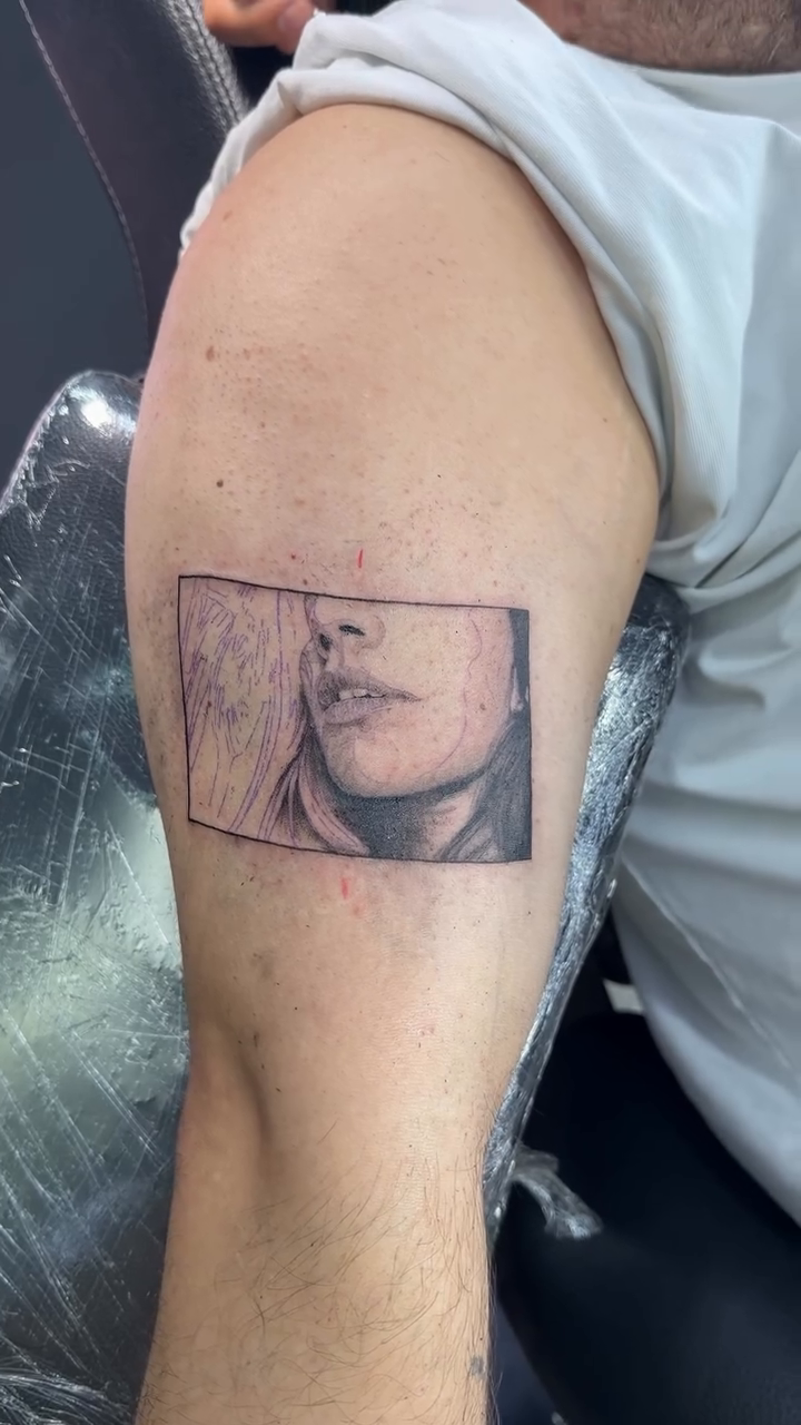 Woman's face realism tattoo by Nicolas Herrera