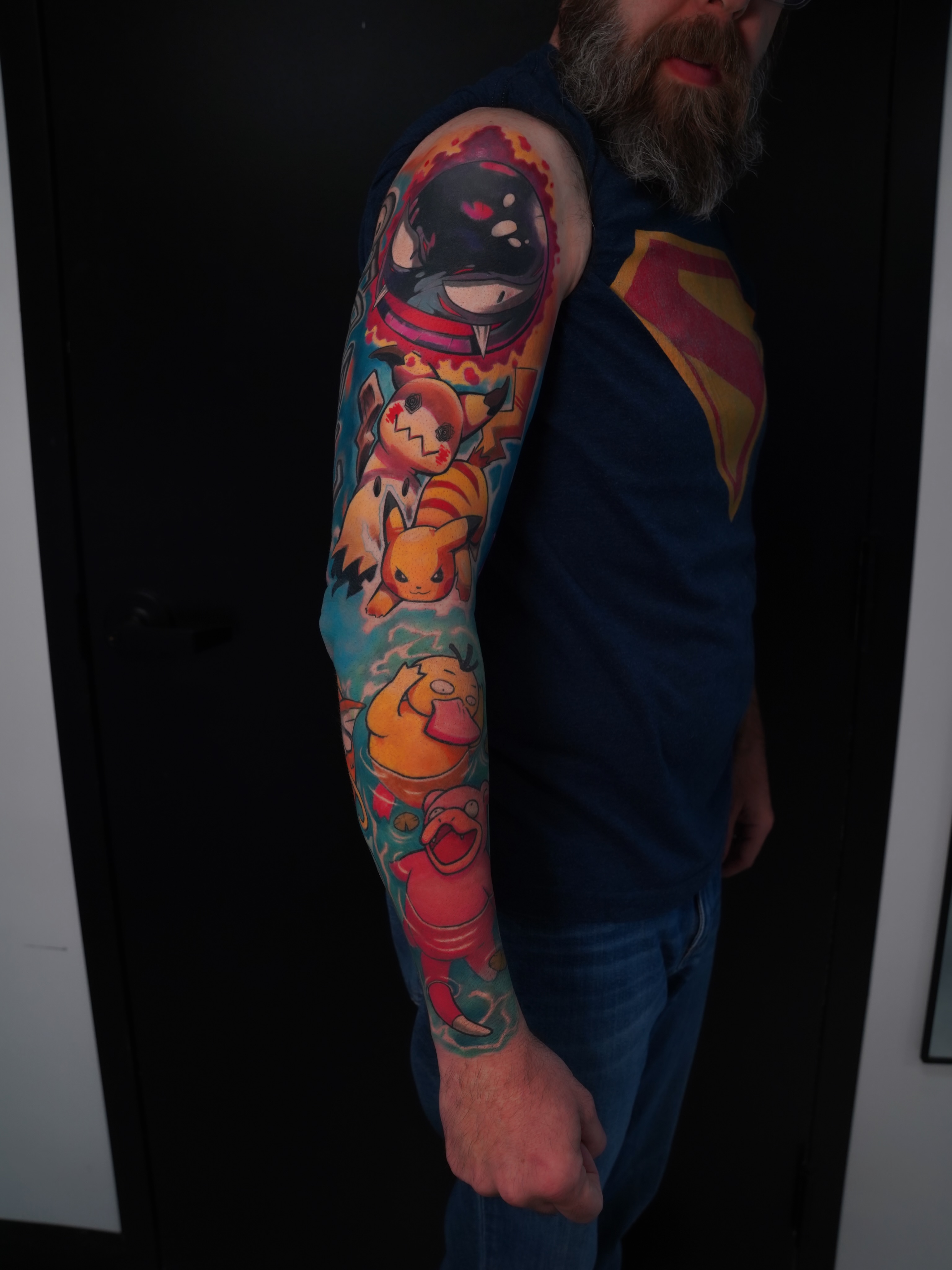 Pokemon characters new school tattoo on the forearm by Derek Foferek, Charlotte, North Carolina