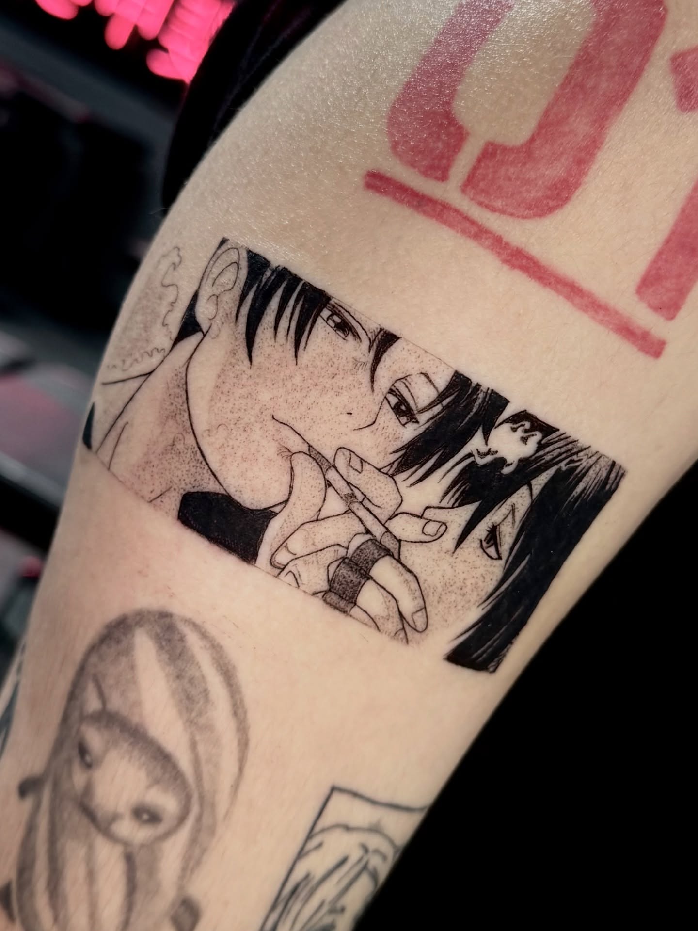 Tattoo by @keybluetattoo — dotwork, anime