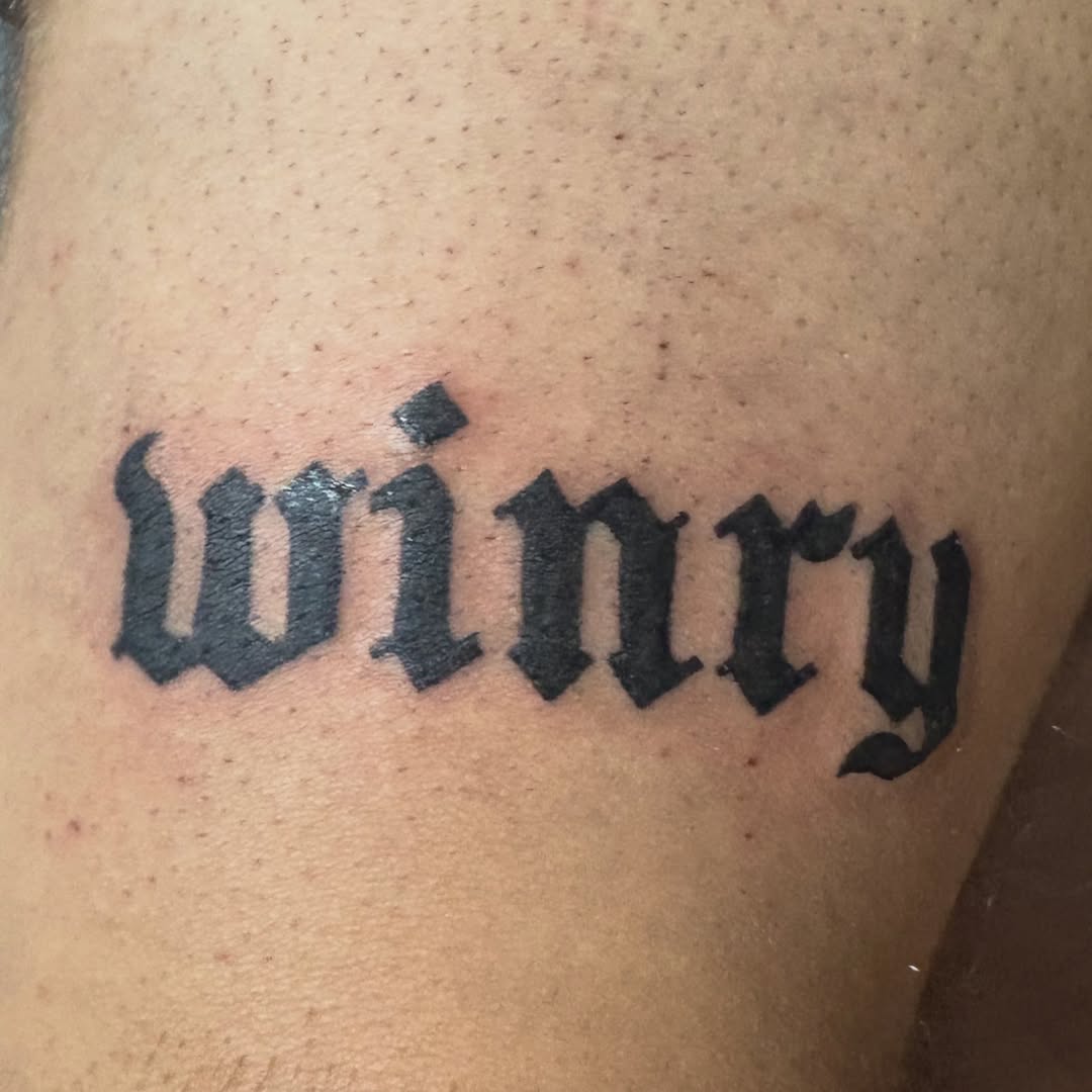 Word tattoo tattoo on the thigh by winrytattoome