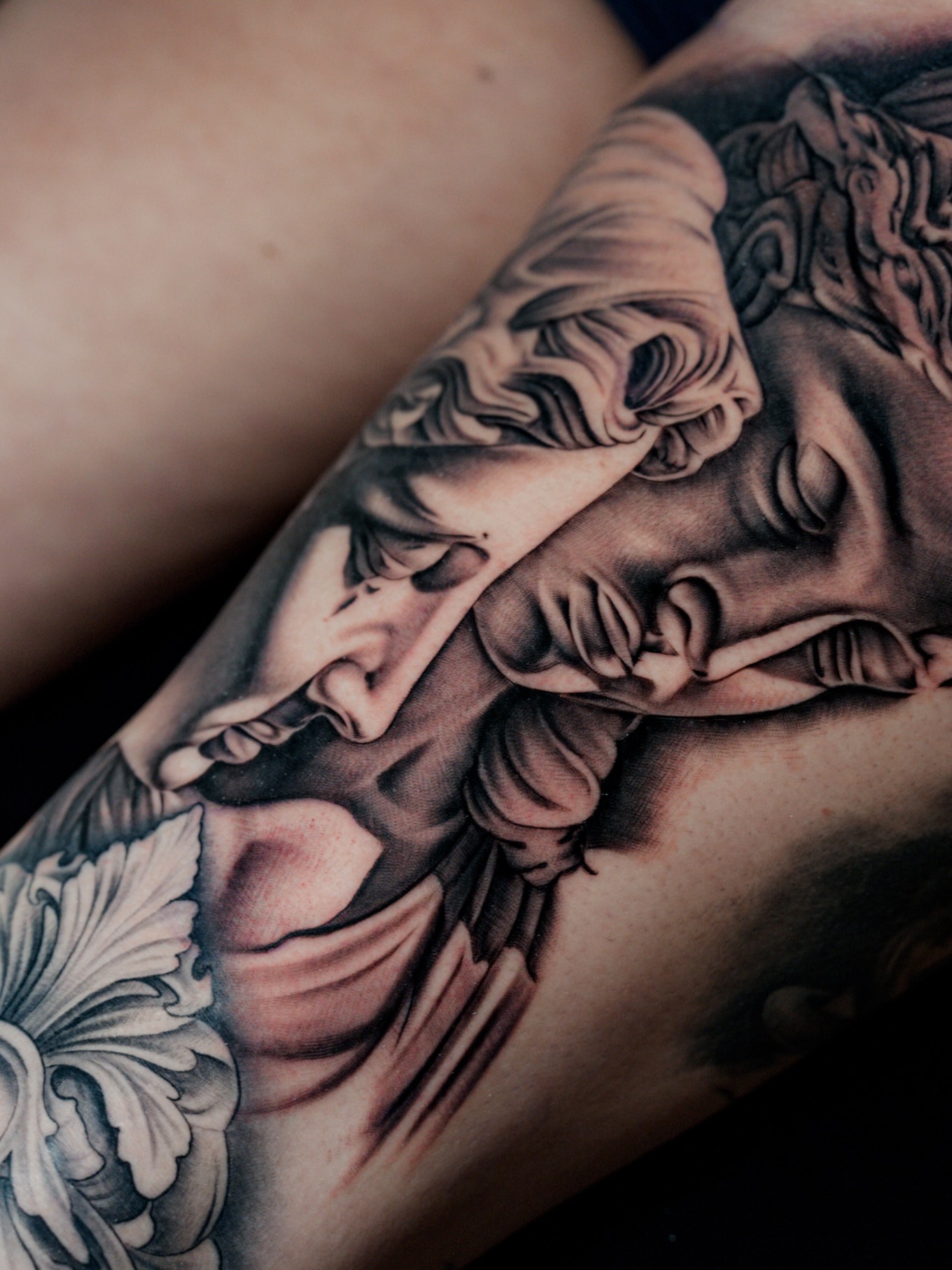 Statue realism tattoo on the forearm by Ray Paponetti - Tattoo Artist Delray Beach