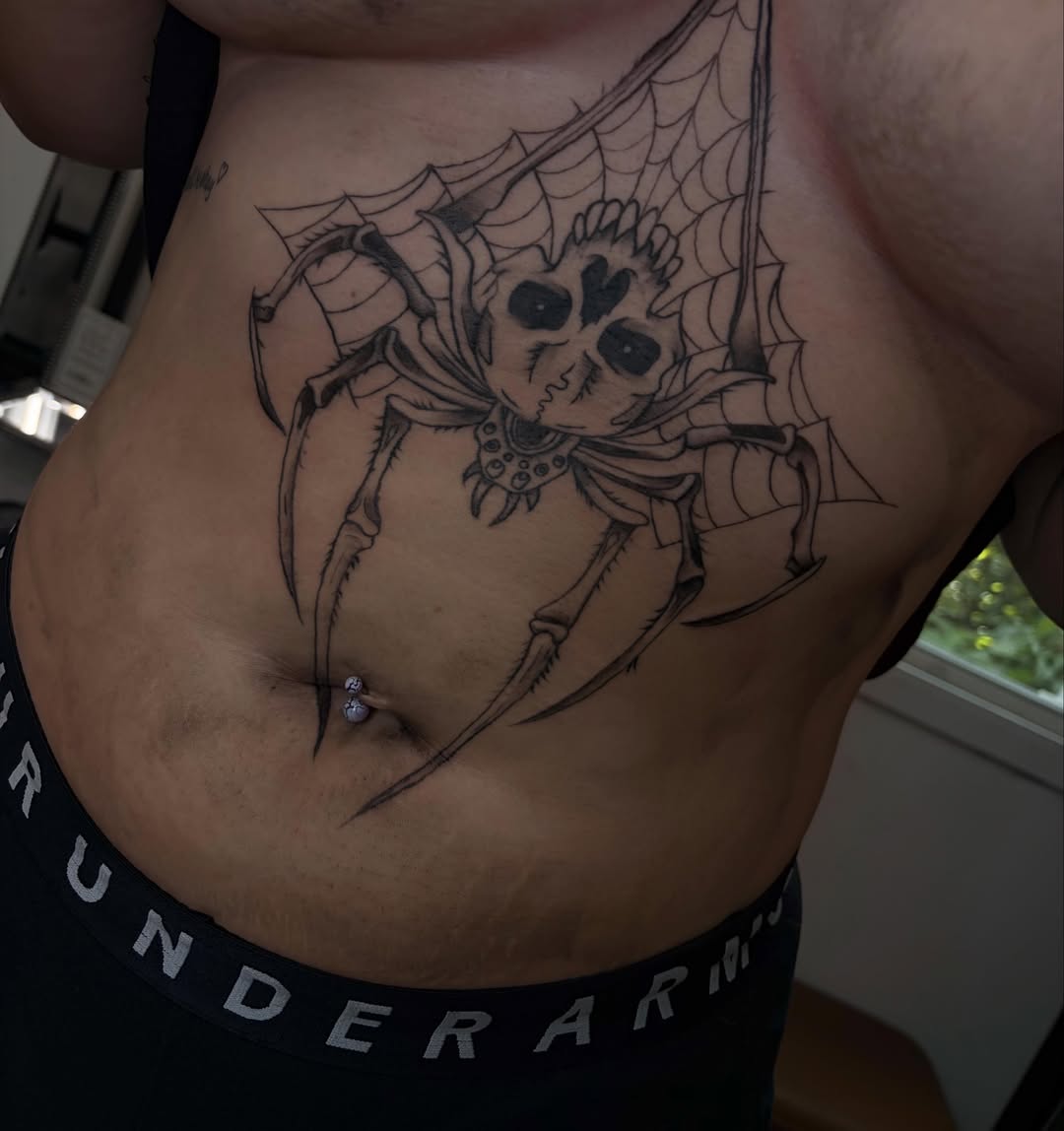 Spider black and grey tattoo by Cincinnati Tattoo Artist