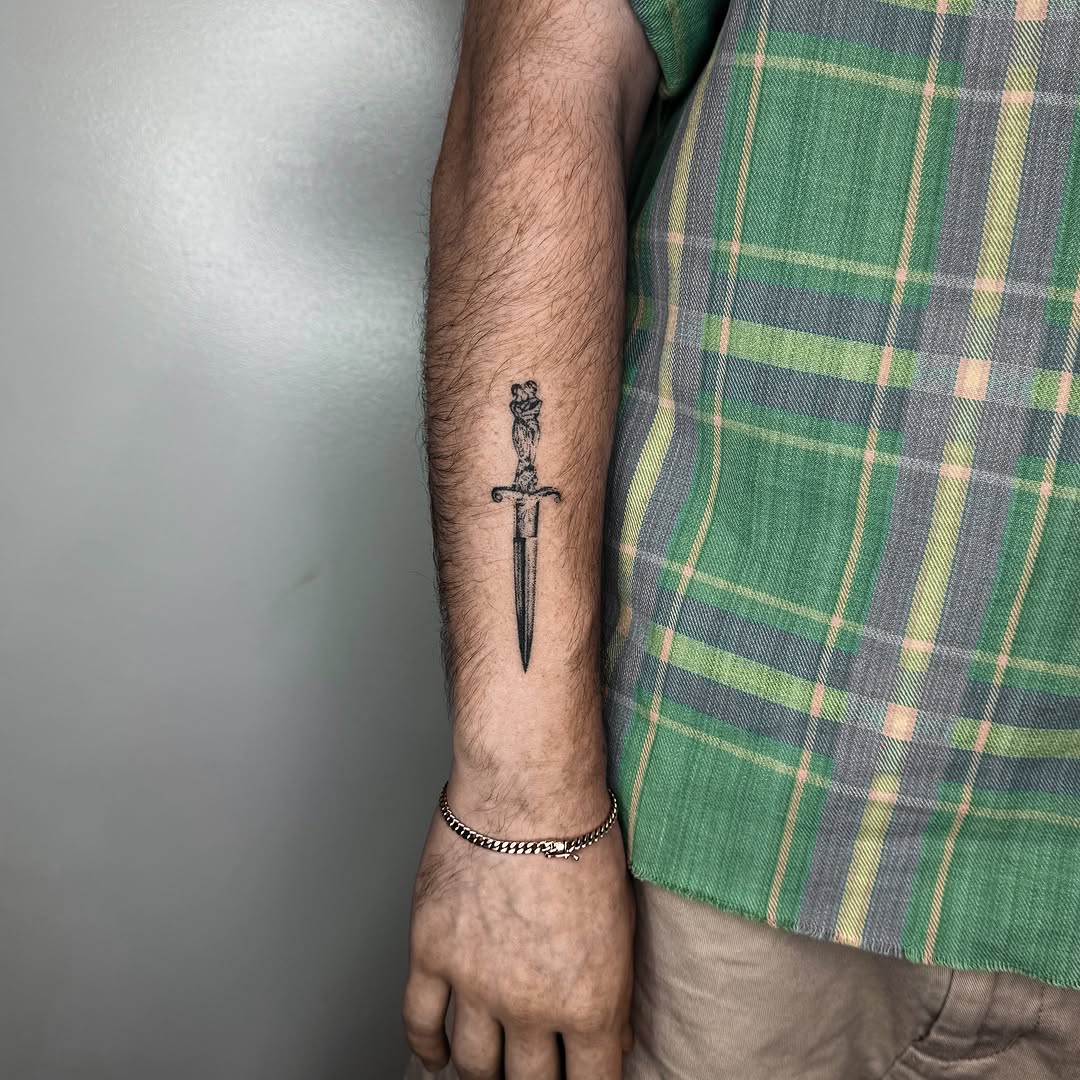 Tattoo by @handpokeforever — black_and_grey