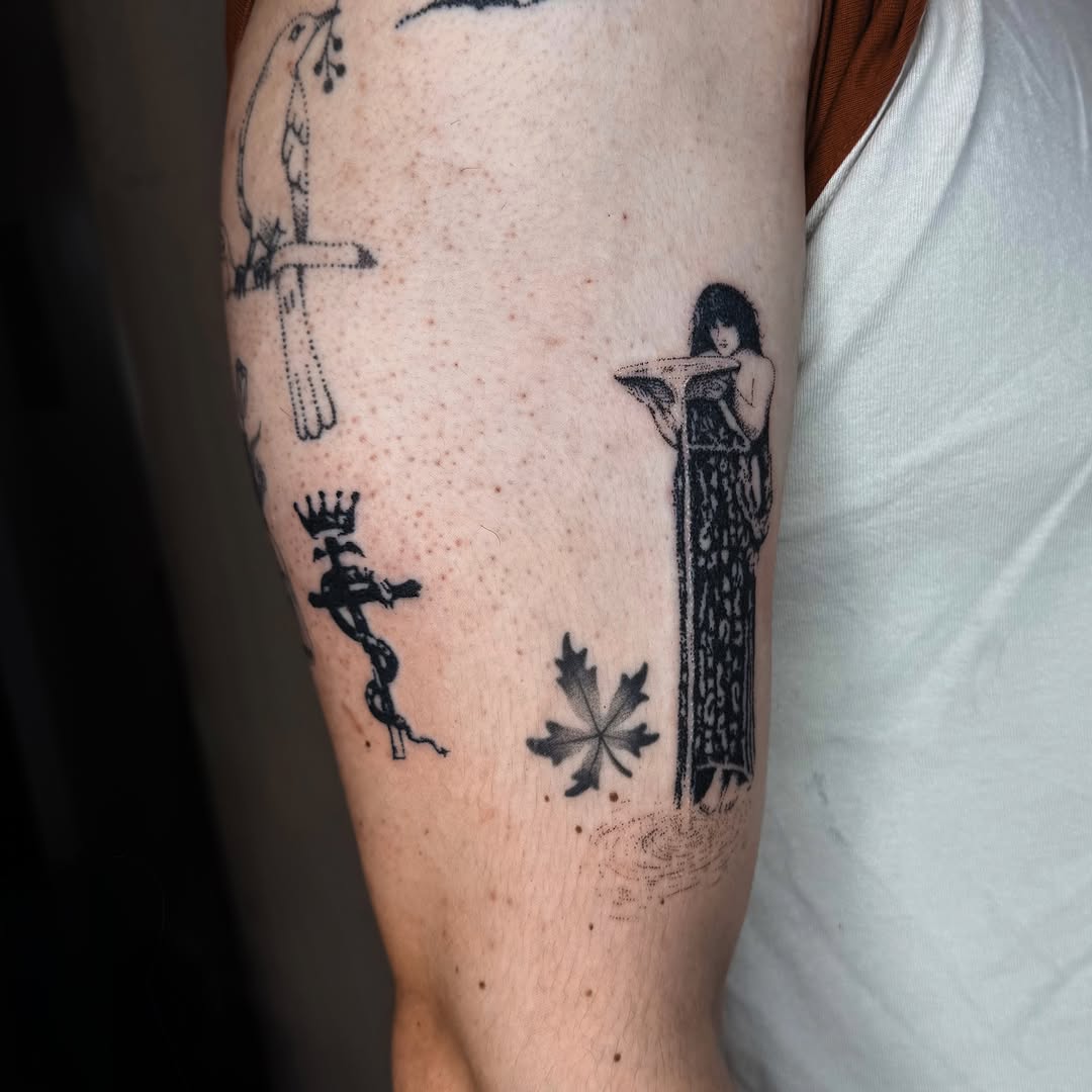 Tattoo by @handpokeforever — dotwork, black_and_grey
