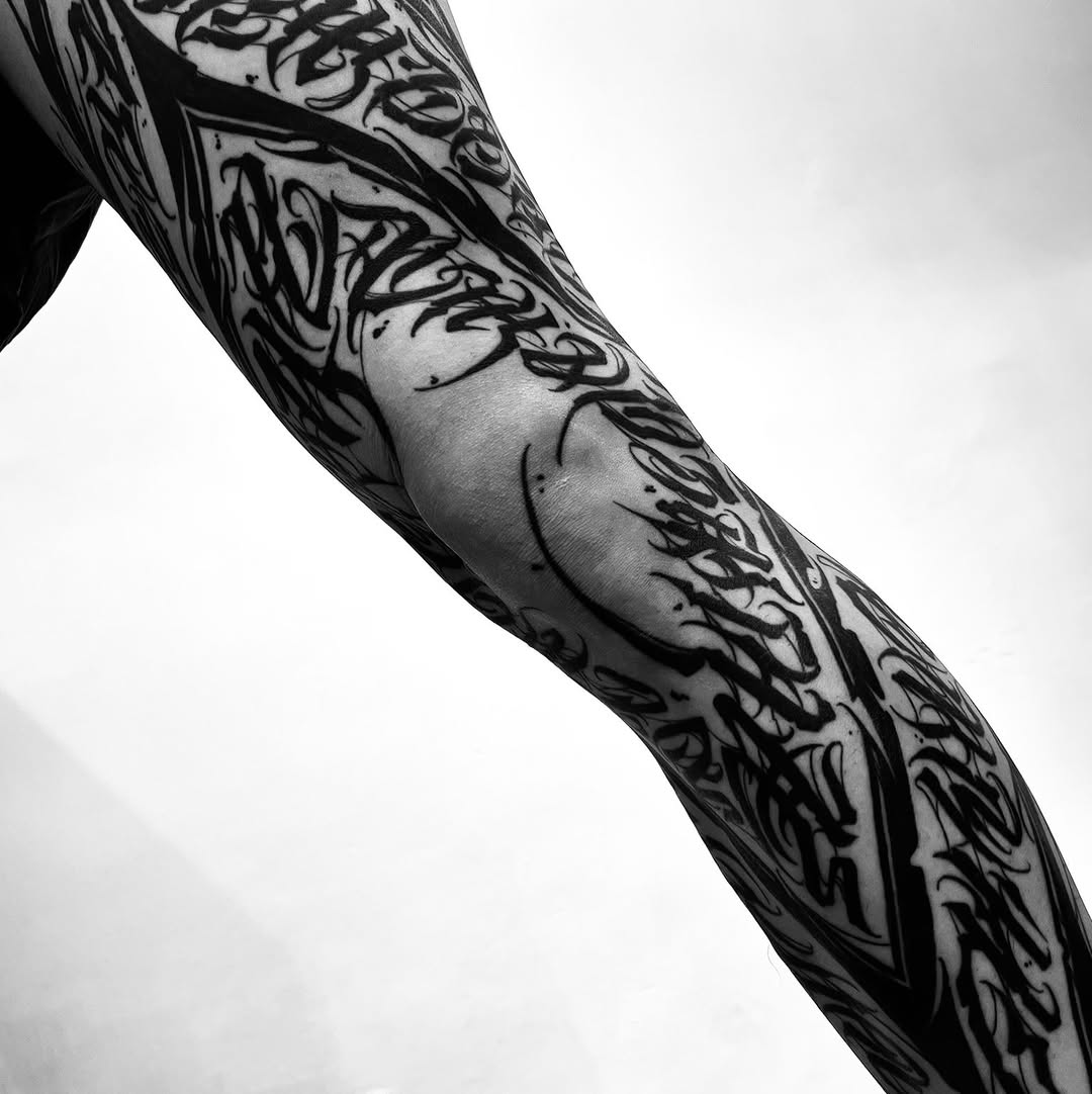 Tattoo by @jimyuip โ lettering_script, blackwork