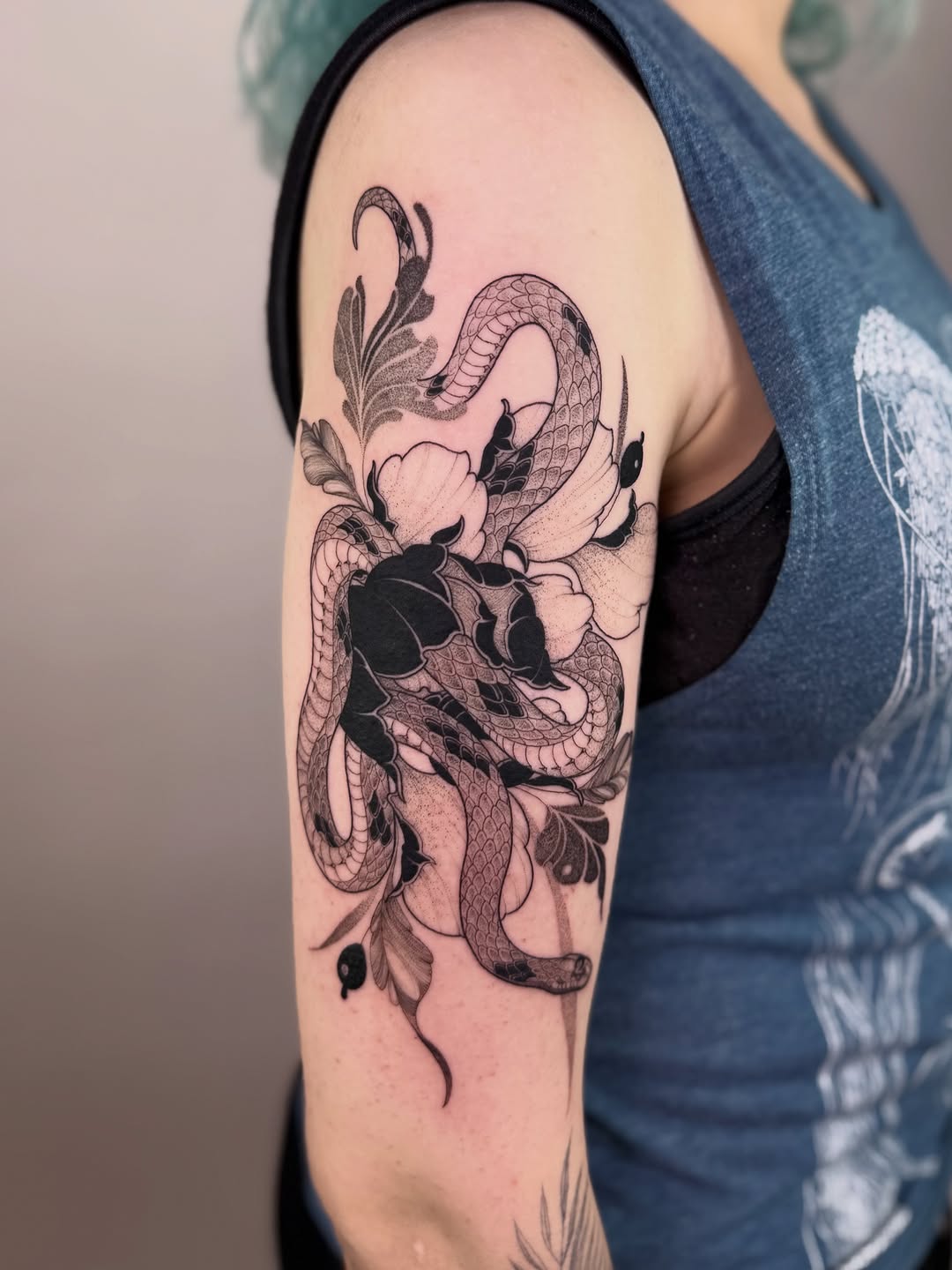Tattoo by @jenaperrytattoos — black_and_grey, japanese_irezumi