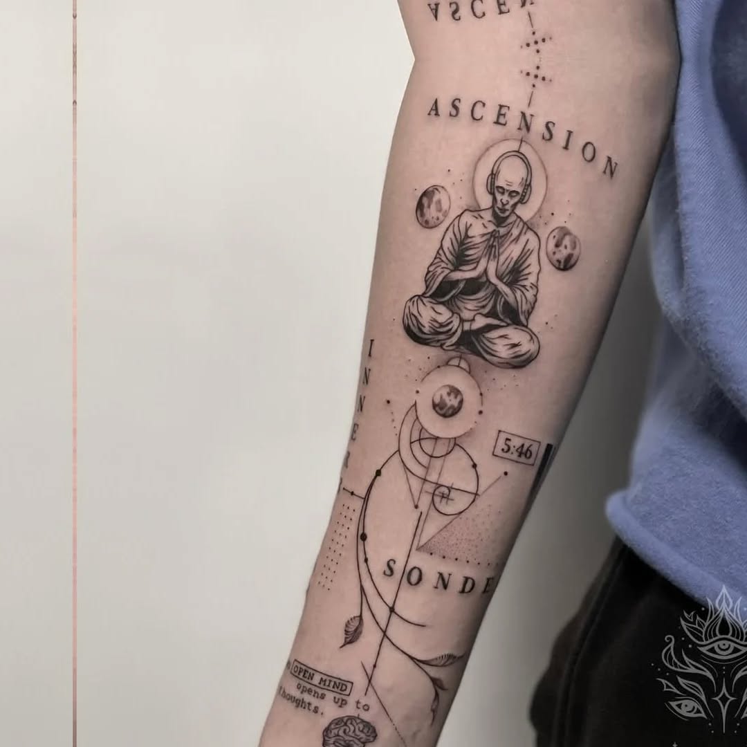 Sketch tattoo on the forearm by Donavon Batz