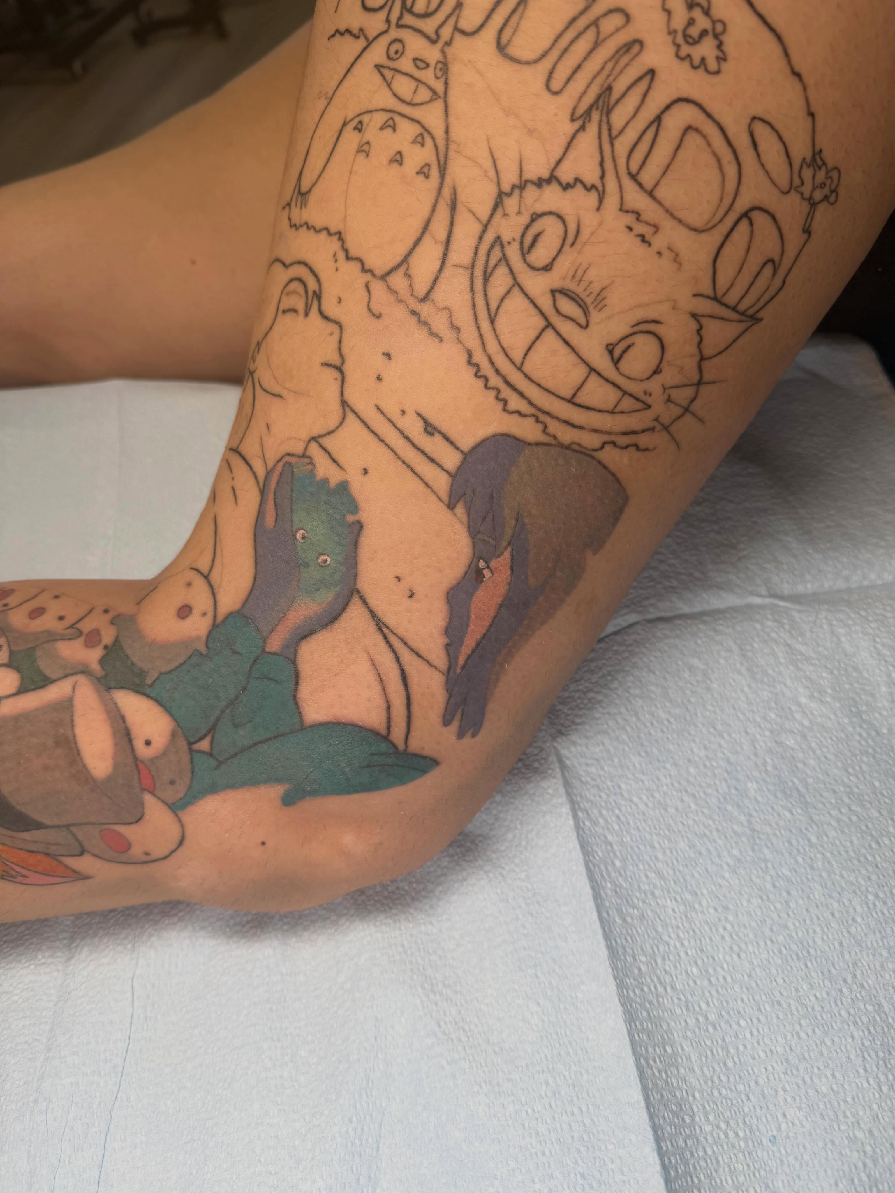 Totoro characters anime tattoo on the forearm by Mike Corn