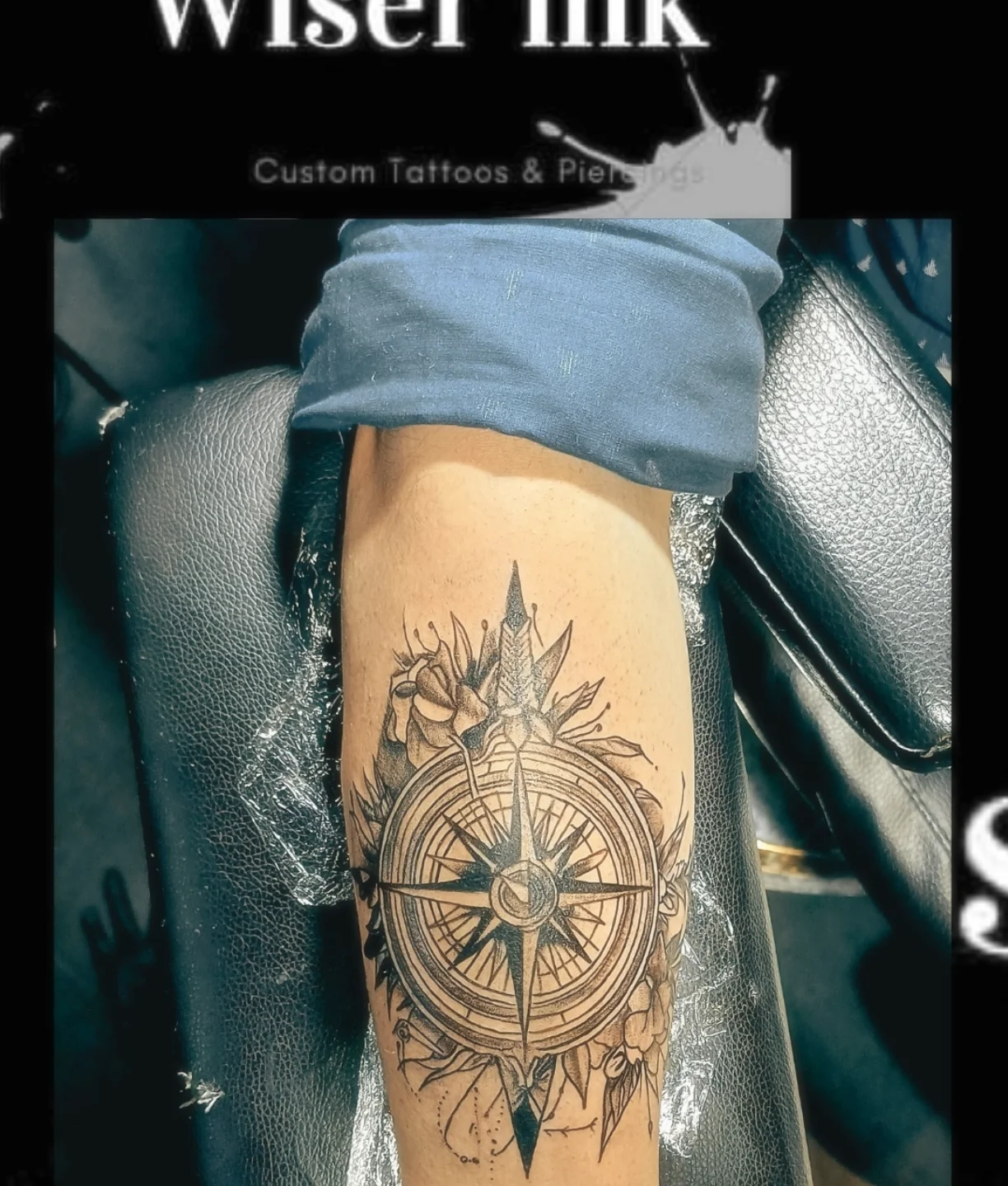 Compass black and grey tattoo on the forearm by Miami Beach Tattoo Artist