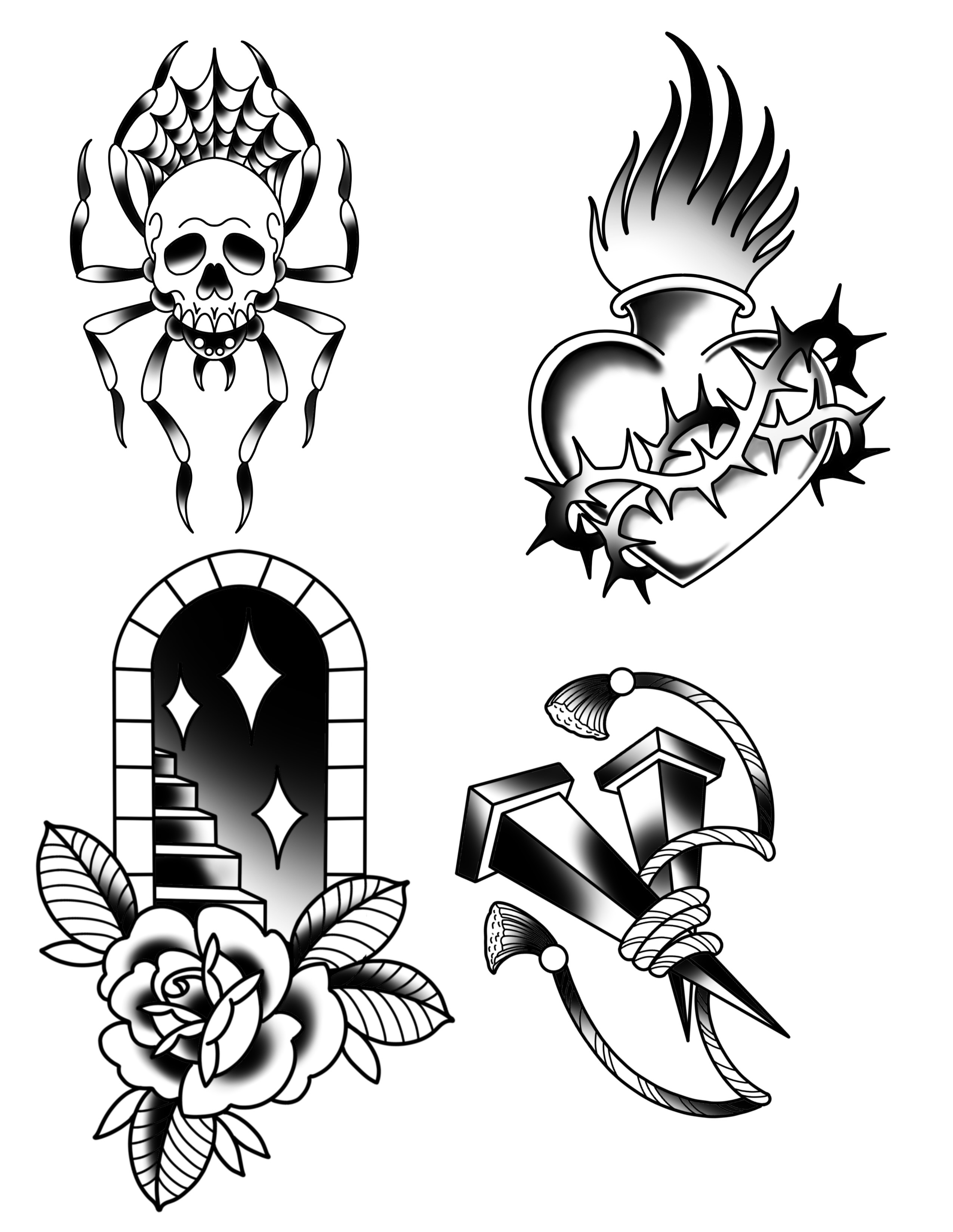 Skull, heart, arch, anchor American traditional tattoo by Derek Cilla, Bethlehem, Pennsylvania
