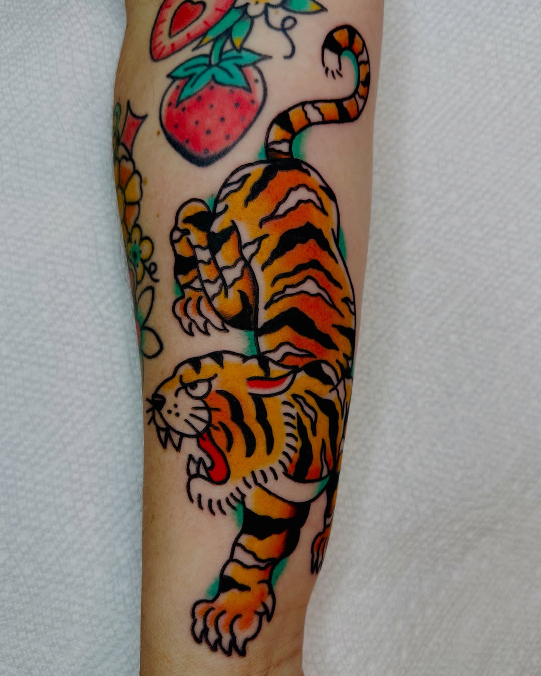 Tiger American traditional tattoo on the forearm by β₯ππππππβ₯ππππβ₯ Traditional Tattoos