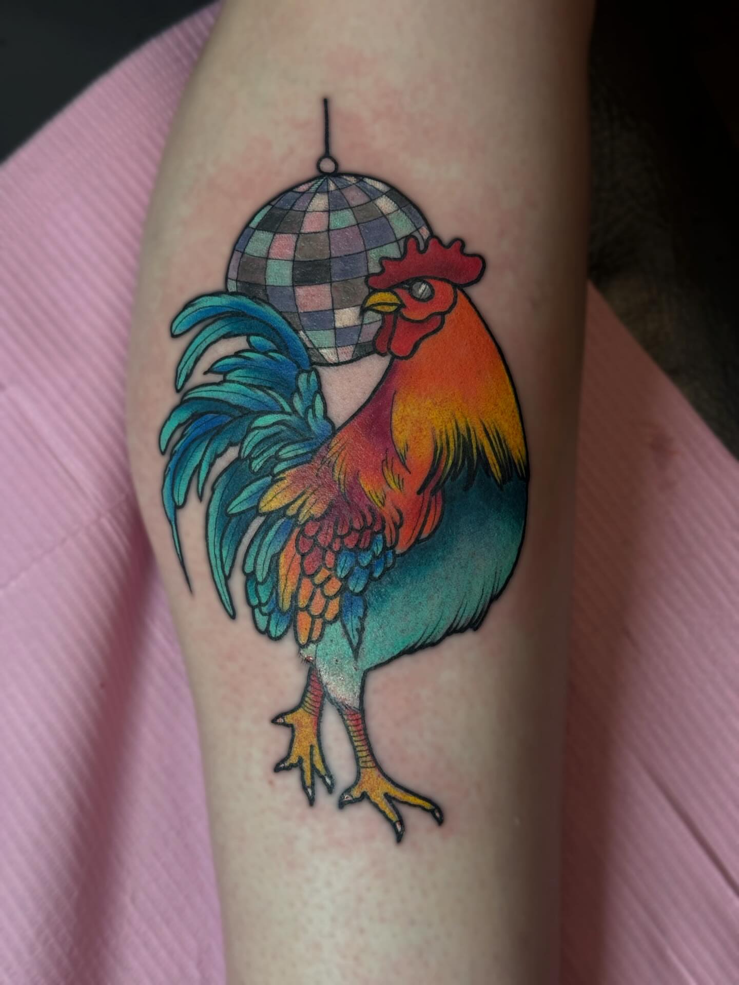Rooster new school tattoo on the forearm by Kelsey 🖤 Tattoo Artist, Waterford Township