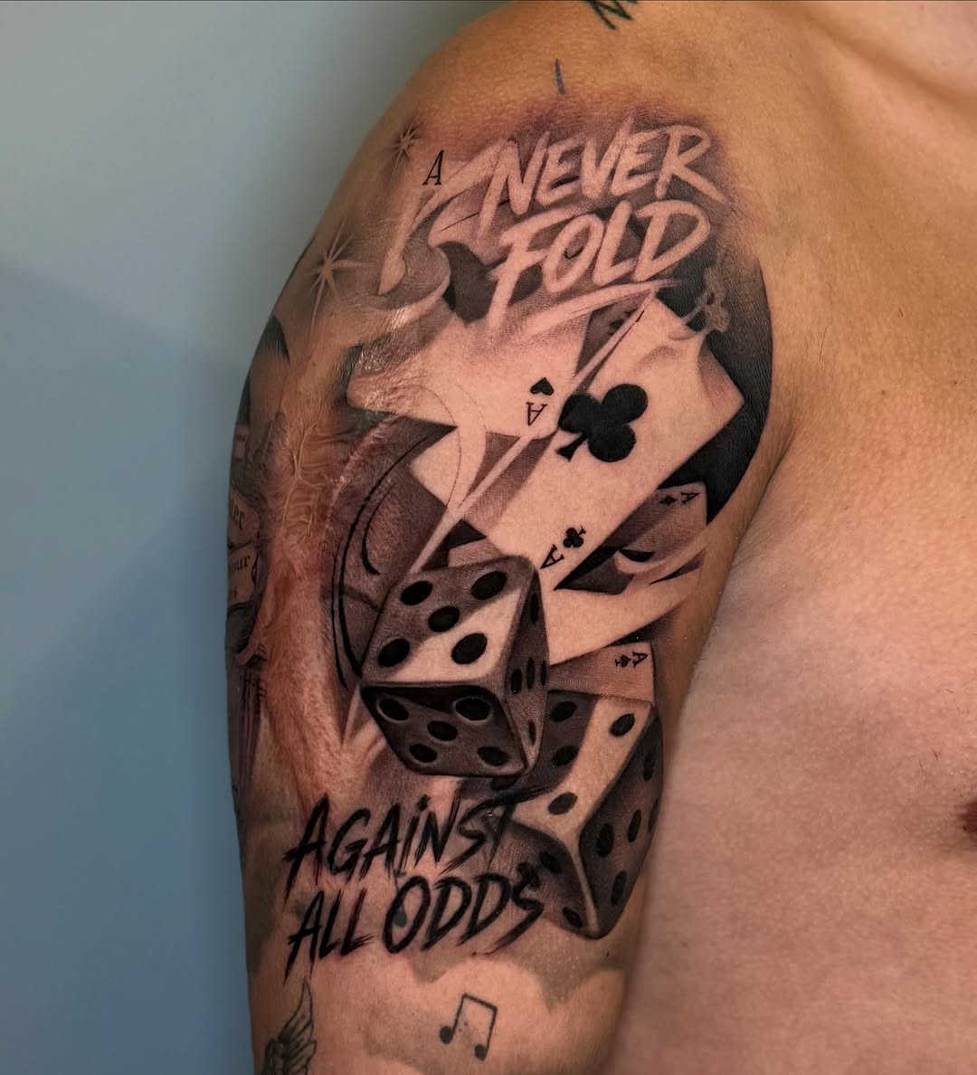 Tattoo by @meretattoos — black_and_grey, lettering_script