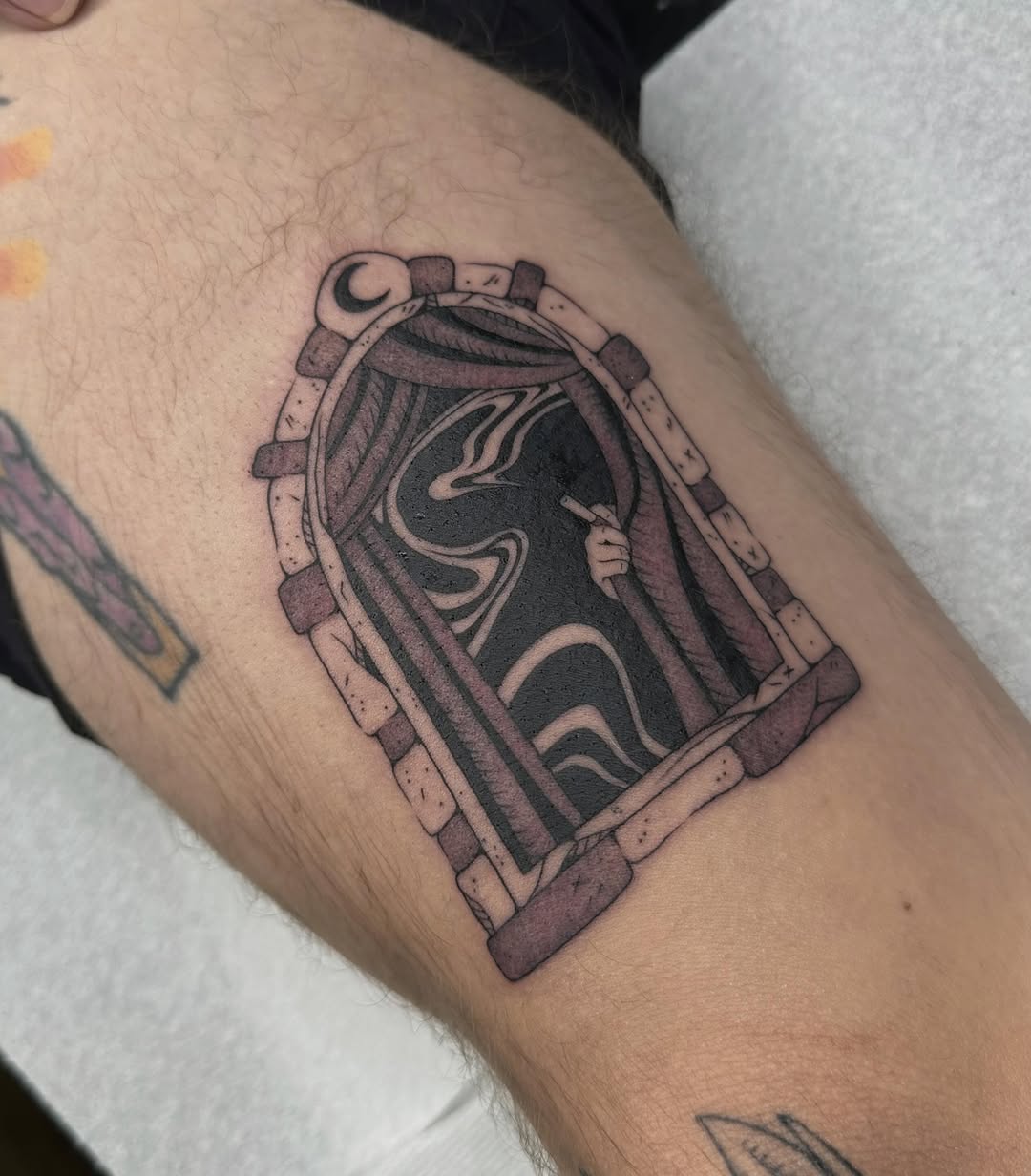Tattoo by @fatalkatietattoo — blackwork, illustrative
