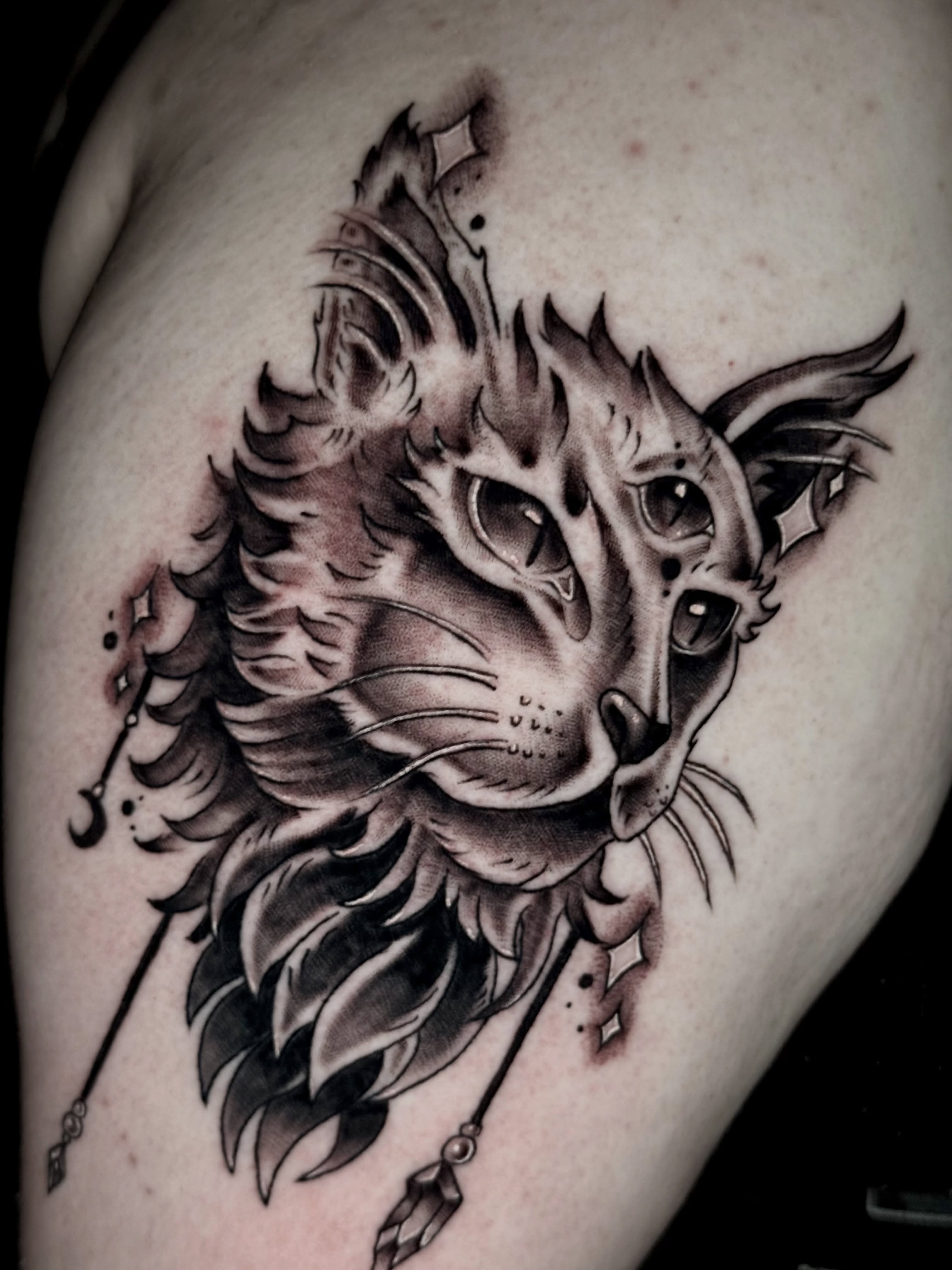 Cat realism tattoo on the shoulder by Exploitedtattoos