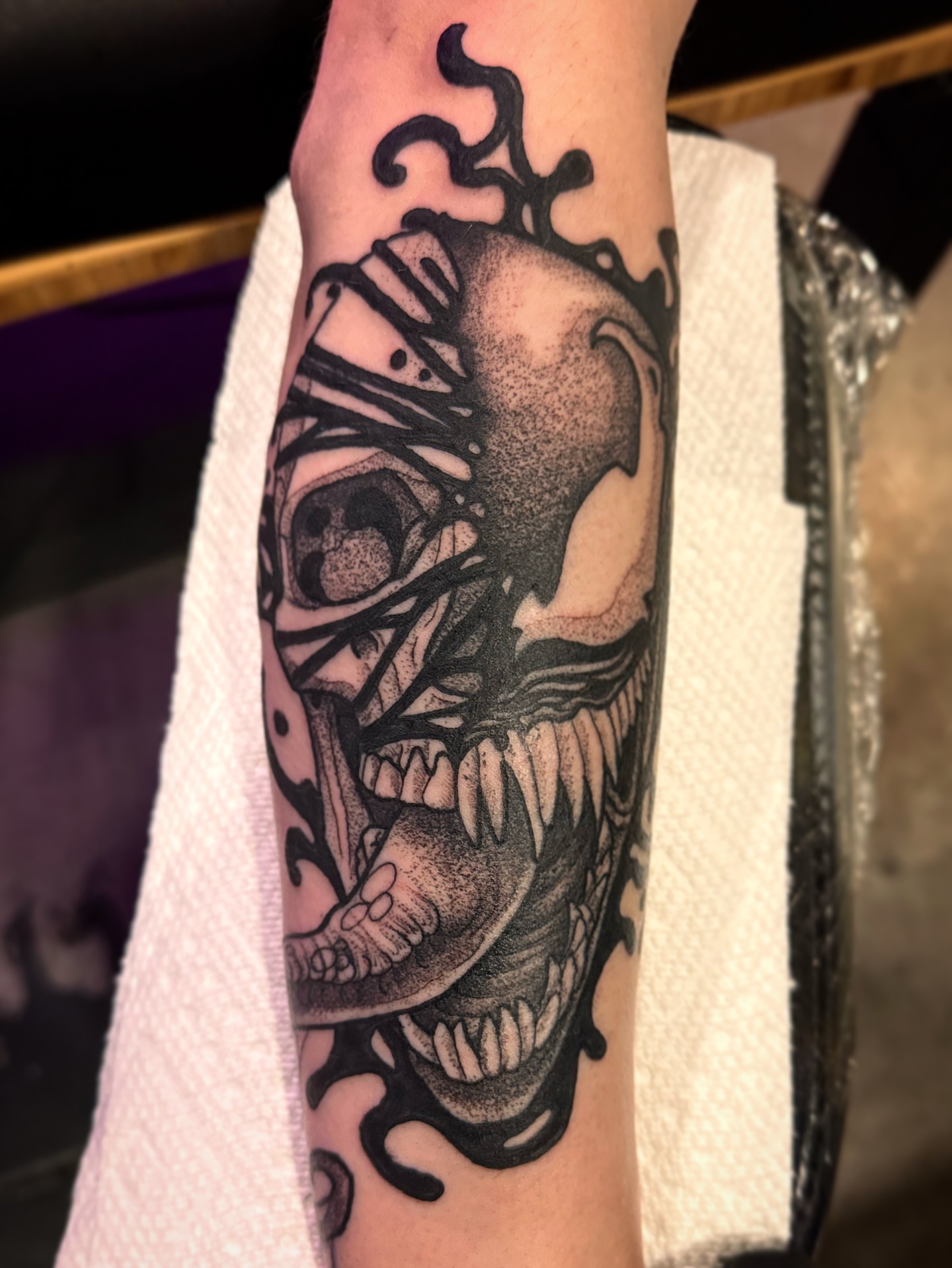 Tattoo by @adam.tattoos — dotwork, dark_realism