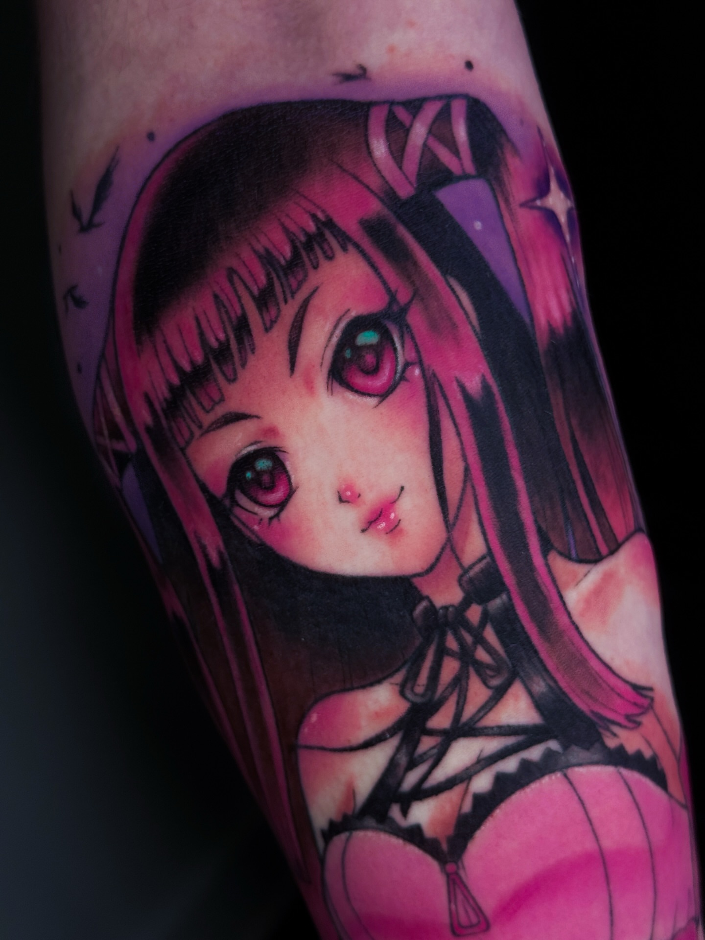 Anime girl anime tattoo on the forearm by 🖤 Xamy ∆rt (◍