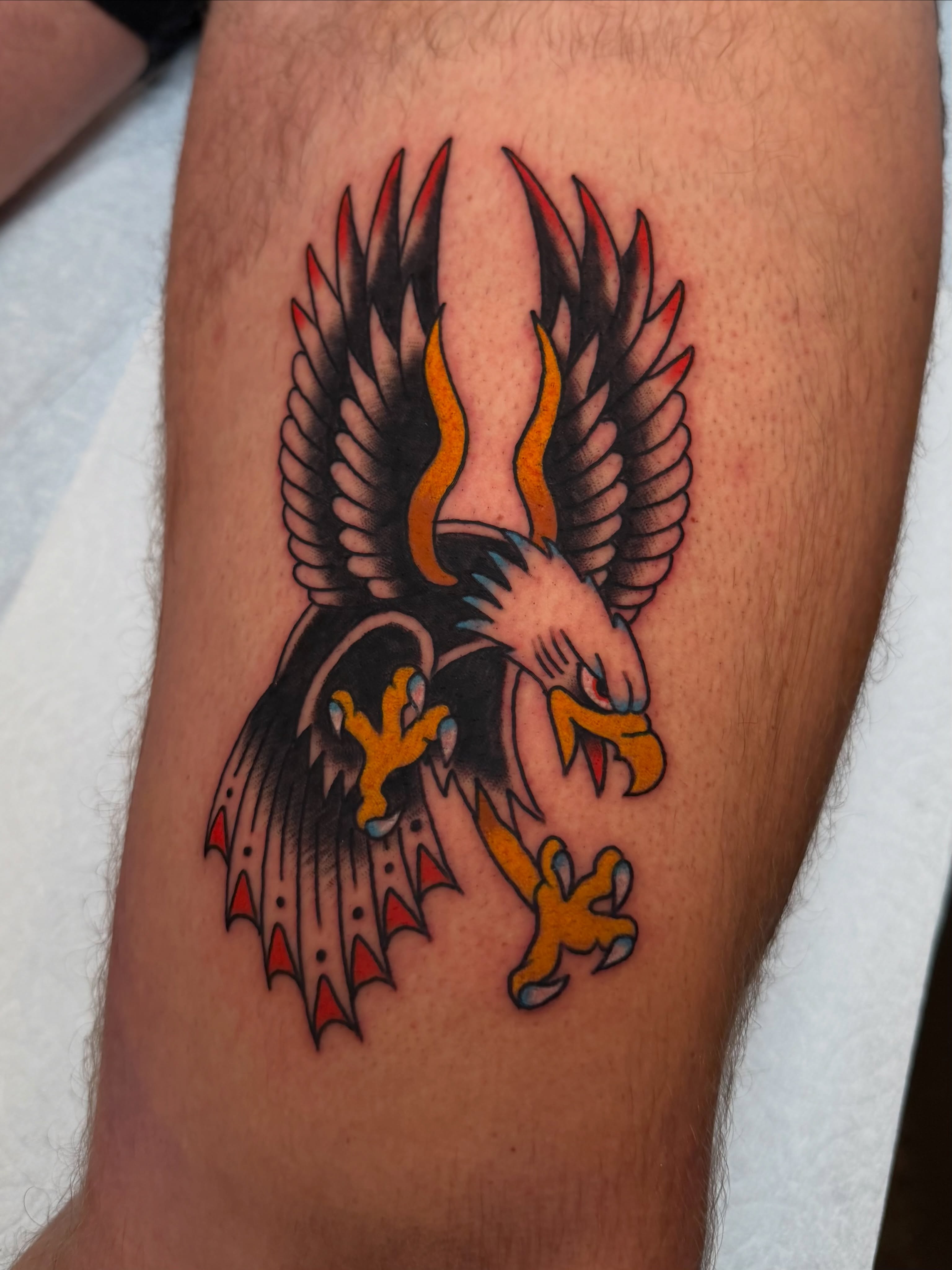 Eagle American traditional tattoo on the forearm by Tyler Brown, San Diego, California