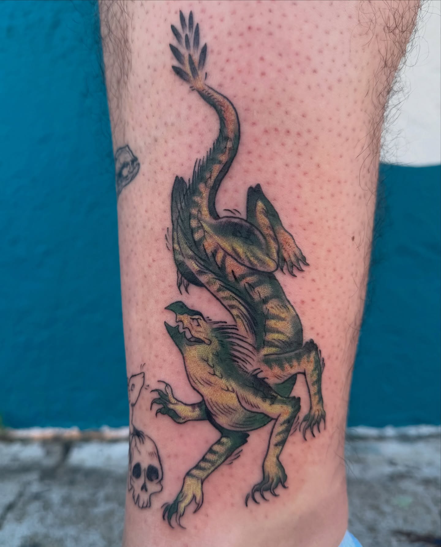 Dragon and skull dotwork tattoo on the forearm by Roswell Orellana 👽🛸