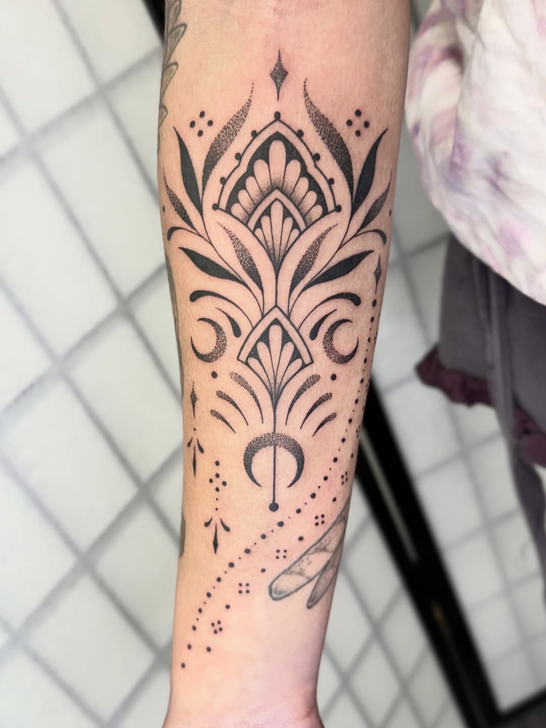 Tattoo by @roseydeers — dotwork, ornamental