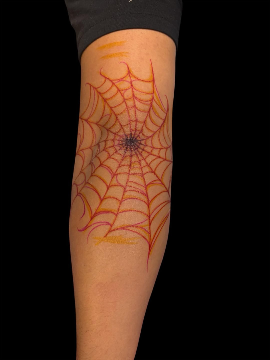Spider web blackwork tattoo on the forearm by @inkwitatlas
