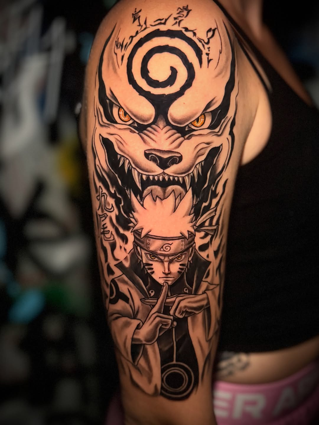 Tattoo by @goulish.tattoos — anime, black_and_grey