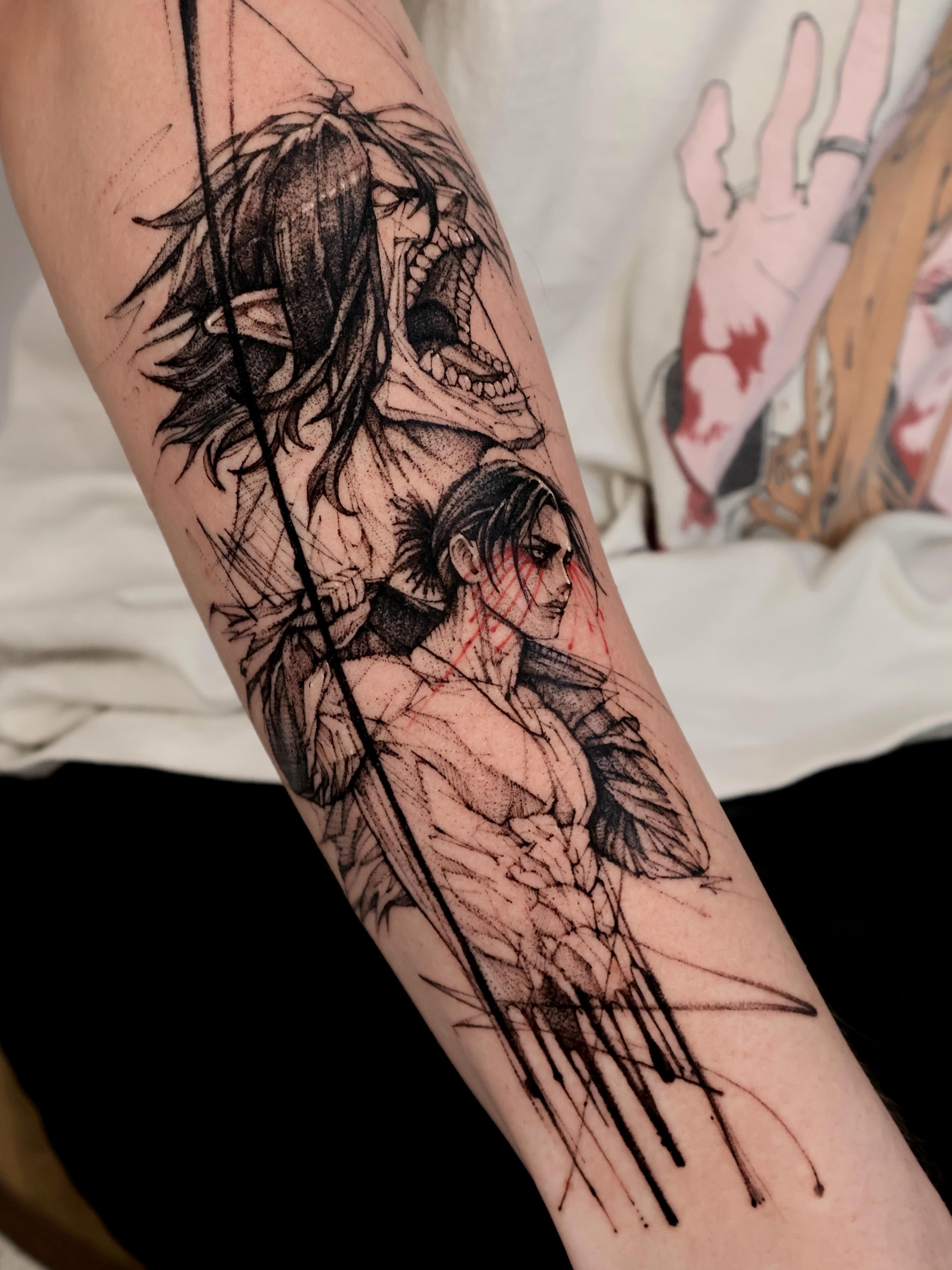 Anime character anime tattoo on the forearm by Tadi